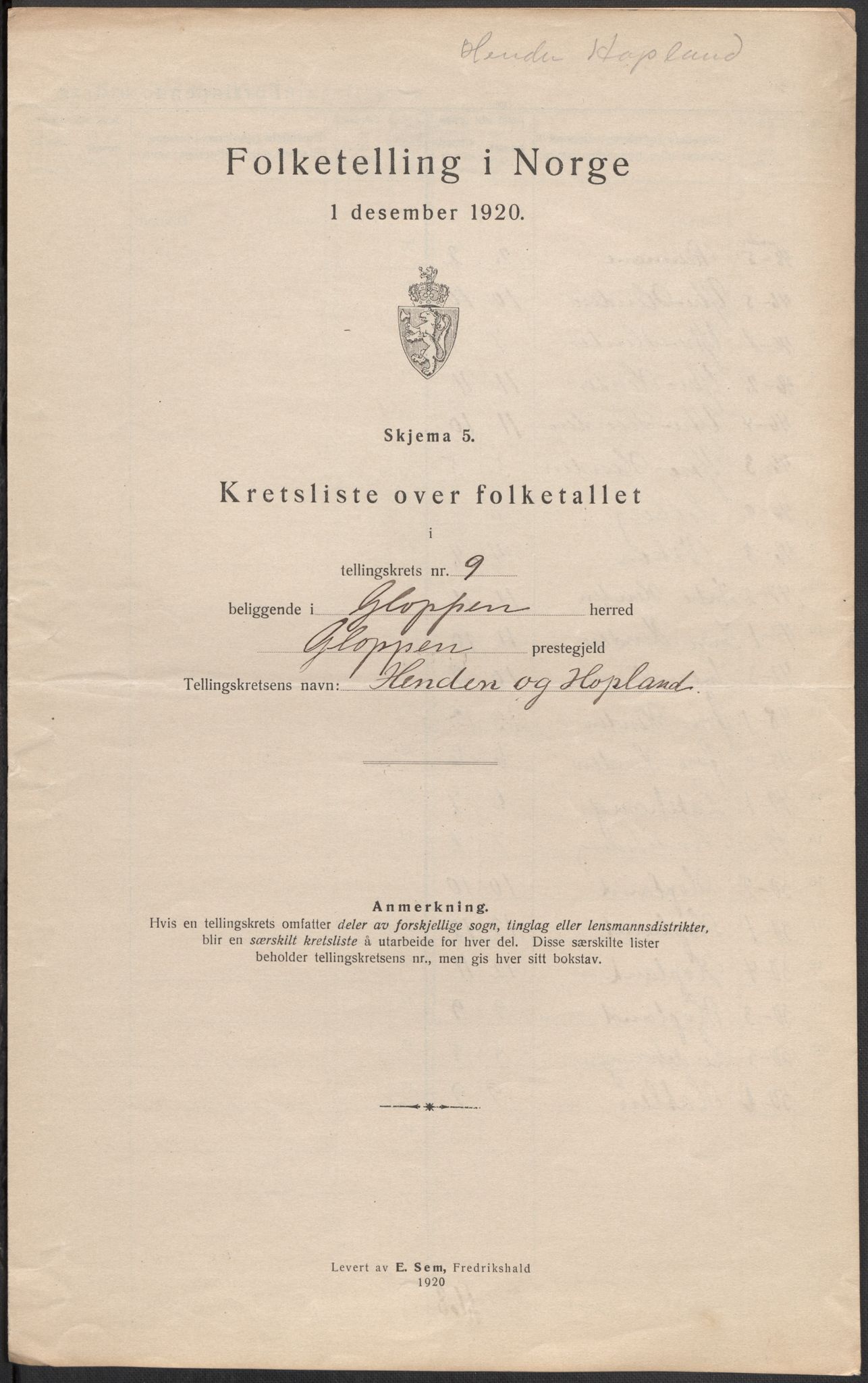 SAB, 1920 census for Gloppen, 1920, p. 30