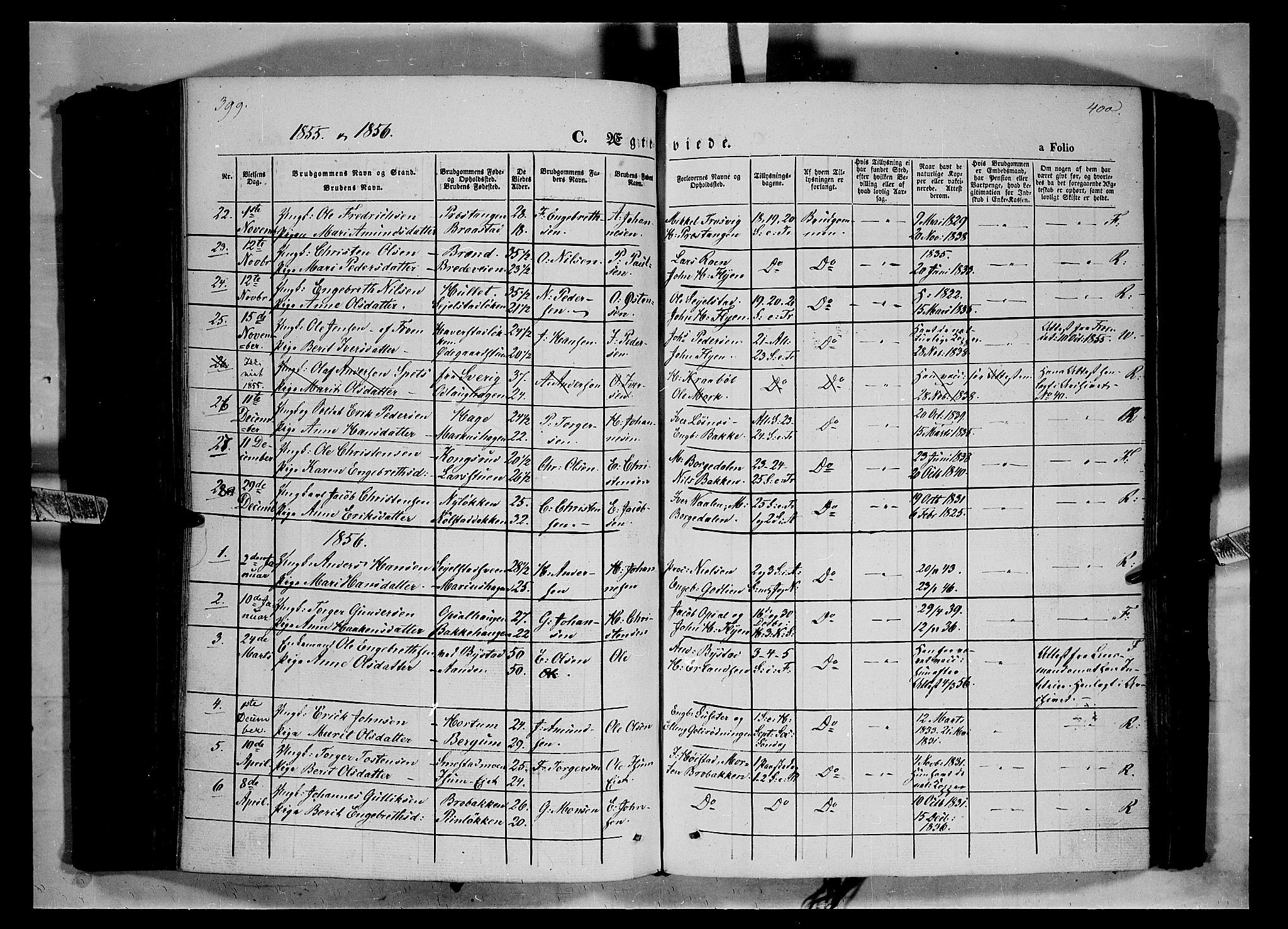 Ringebu prestekontor, SAH/PREST-082/H/Ha/Haa/L0006: Parish register (official) no. 6, 1848-1859, p. 399-400
