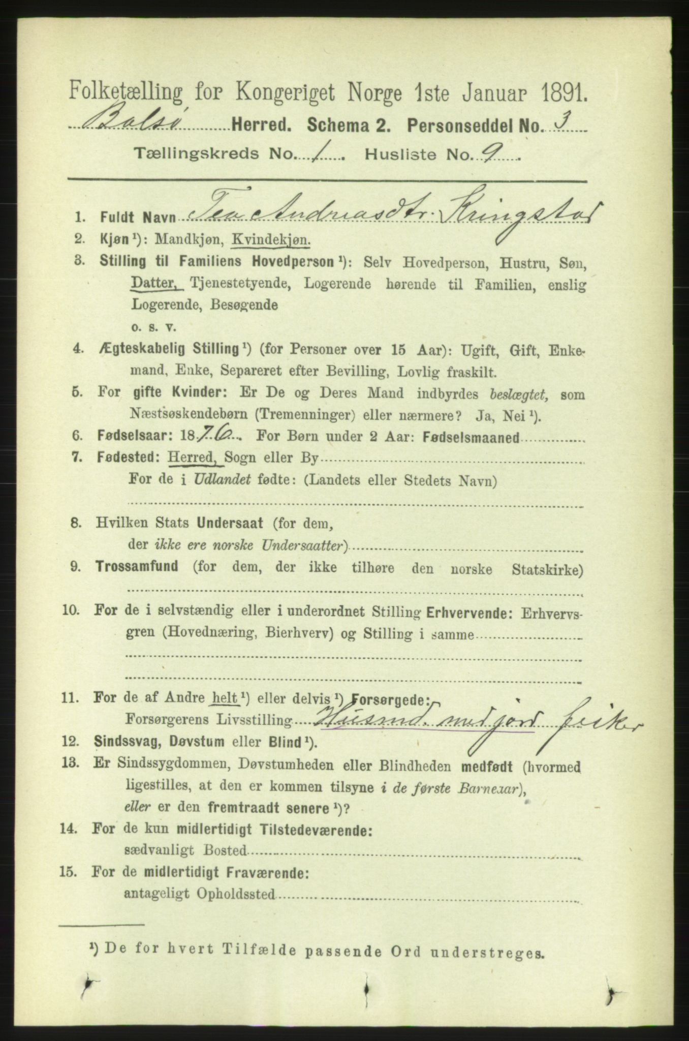 RA, 1891 census for 1544 Bolsøy, 1891, p. 226