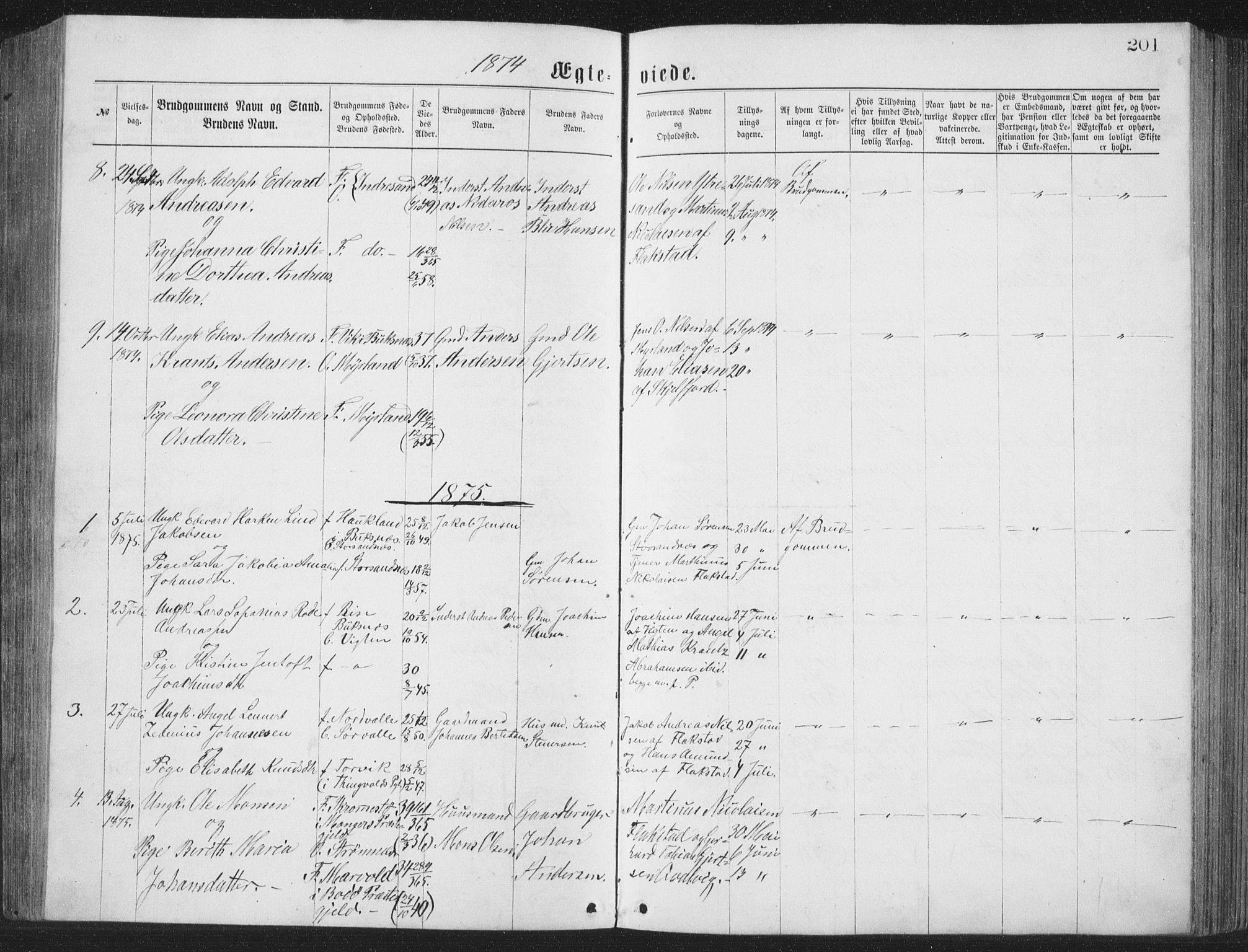 Ministerialprotokoller, klokkerbøker og fødselsregistre - Nordland, SAT/A-1459/885/L1213: Parish register (copy) no. 885C02, 1874-1892, p. 201