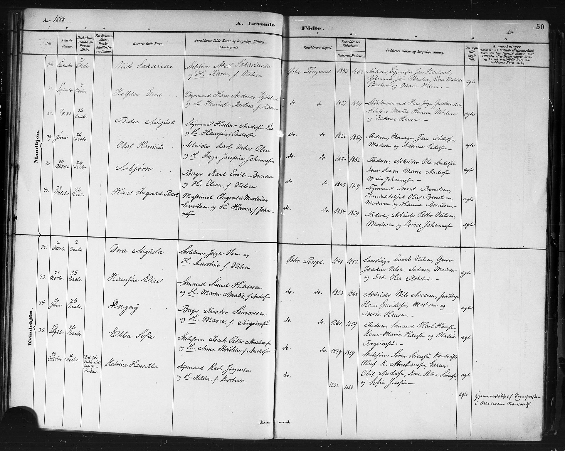 Porsgrunn kirkebøker , AV/SAKO-A-104/G/Gb/L0005: Parish register (copy) no. II 5, 1883-1915, p. 50