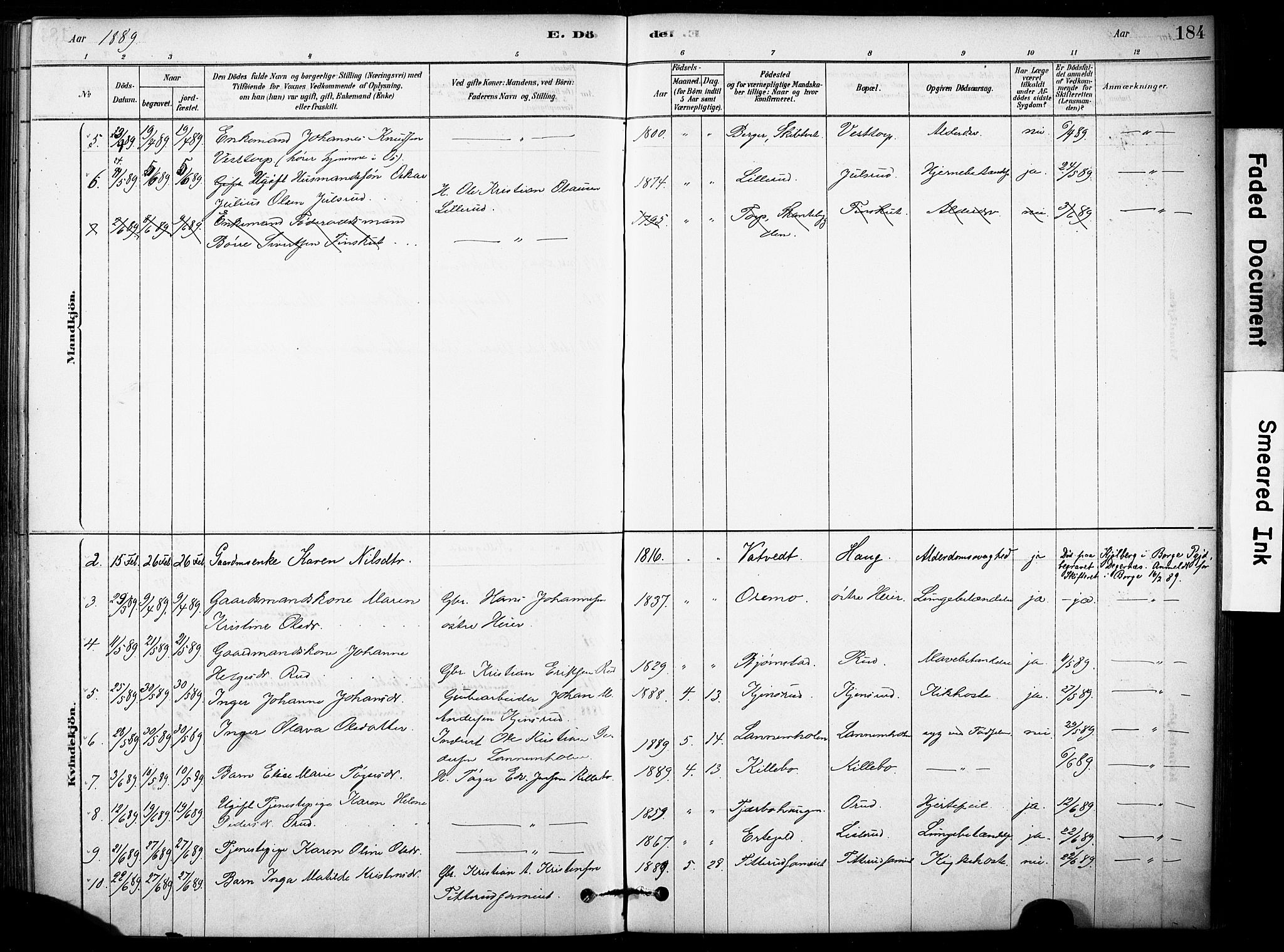 Rakkestad prestekontor Kirkebøker, SAO/A-2008/F/Fb/L0001: Parish register (official) no. II 1, 1878-1899, p. 184