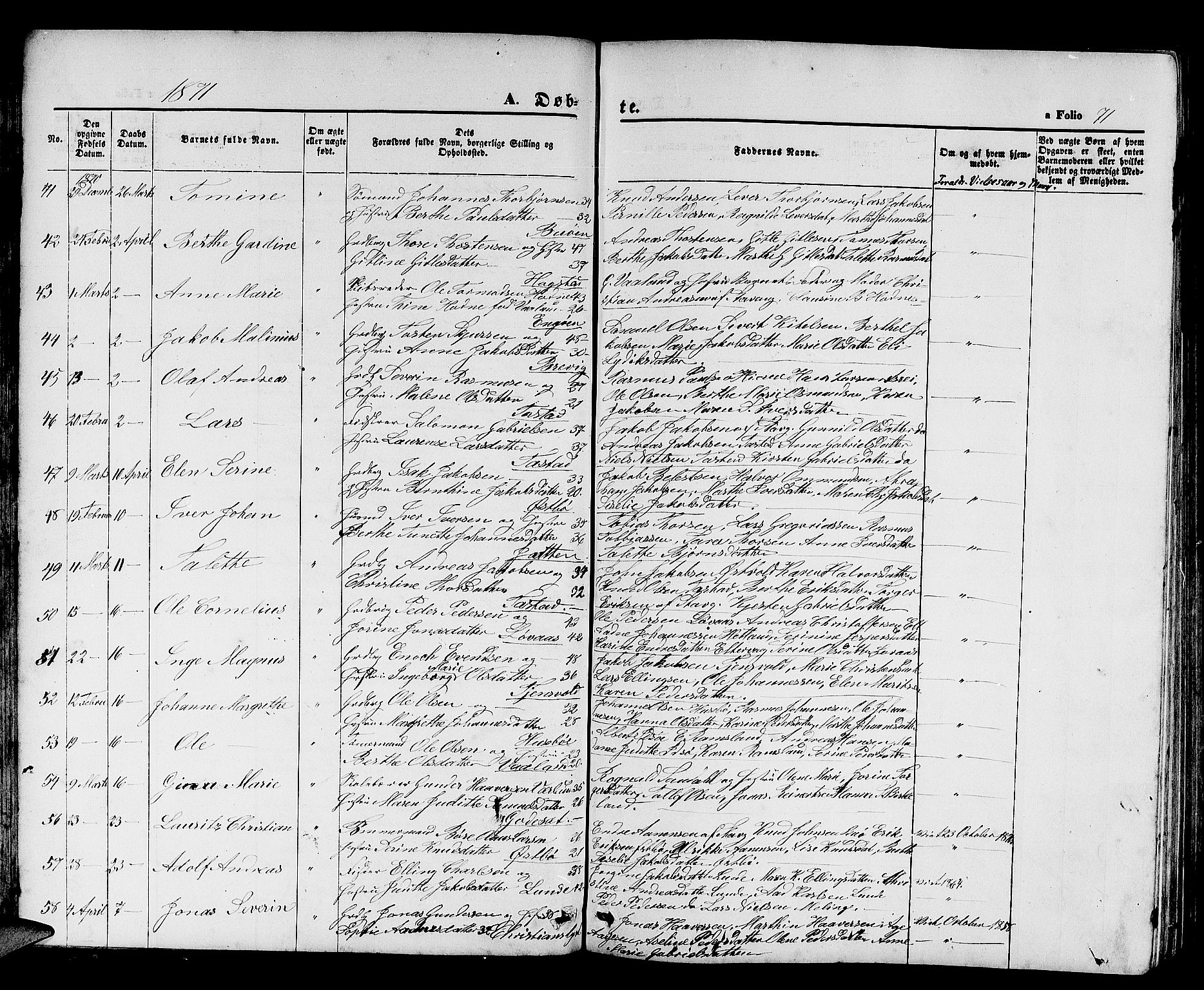 Hetland sokneprestkontor, SAST/A-101826/30/30BB/L0003: Parish register (copy) no. B 3, 1863-1877, p. 71