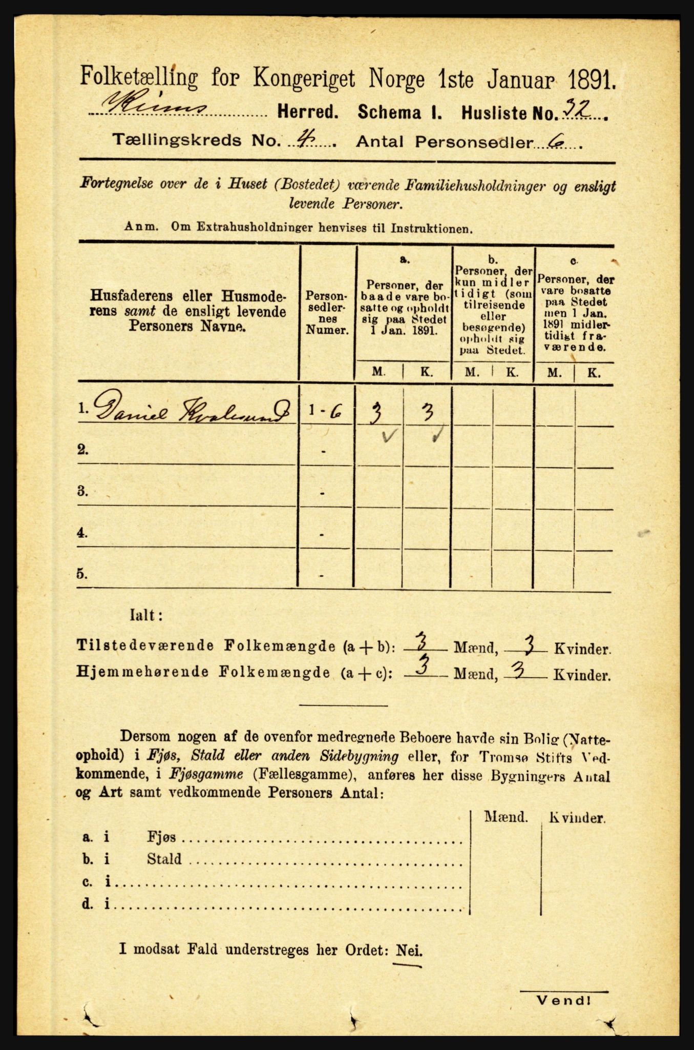 RA, 1891 census for 1437 Kinn, 1891, p. 1287