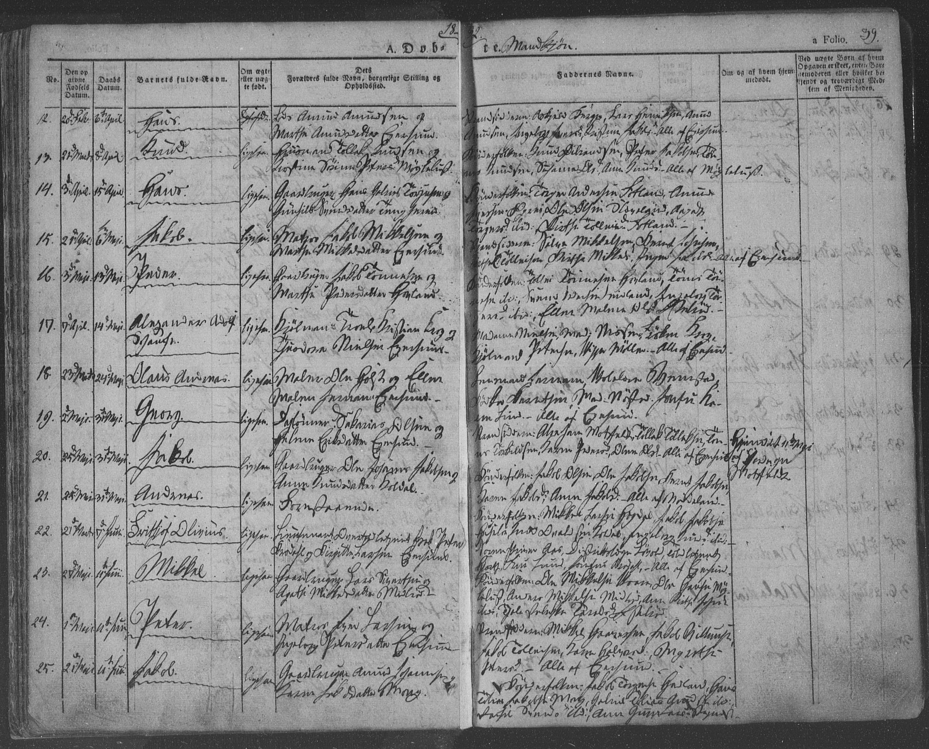 Eigersund sokneprestkontor, AV/SAST-A-101807/S08/L0009: Parish register (official) no. A 9, 1827-1850, p. 39