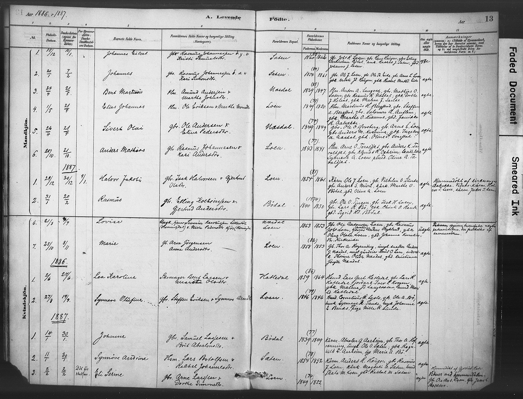 Stryn Sokneprestembete, SAB/A-82501: Parish register (official) no. C 1, 1878-1907, p. 13