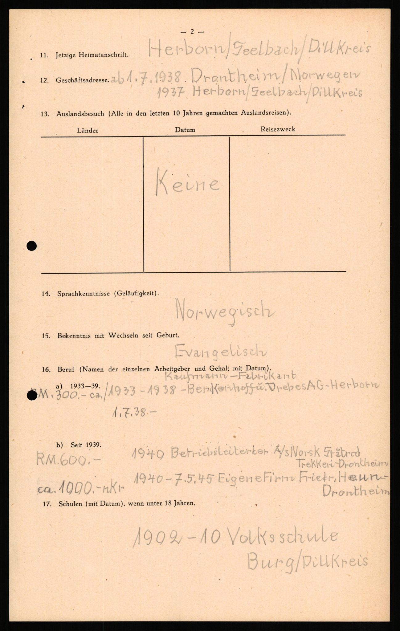 Forsvaret, Forsvarets overkommando II, AV/RA-RAFA-3915/D/Db/L0013: CI Questionaires. Tyske okkupasjonsstyrker i Norge. Tyskere., 1945-1946, p. 127