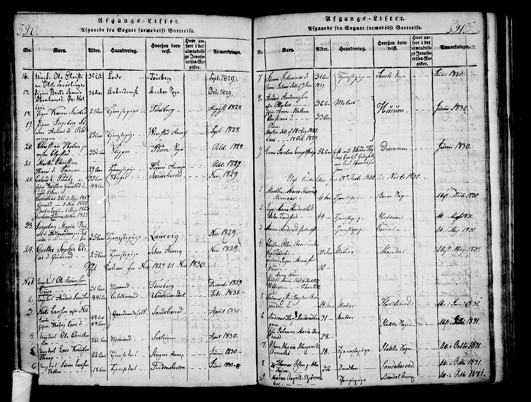 Nøtterøy kirkebøker, AV/SAKO-A-354/F/Fa/L0004: Parish register (official) no. I 4, 1814-1838, p. 590-591