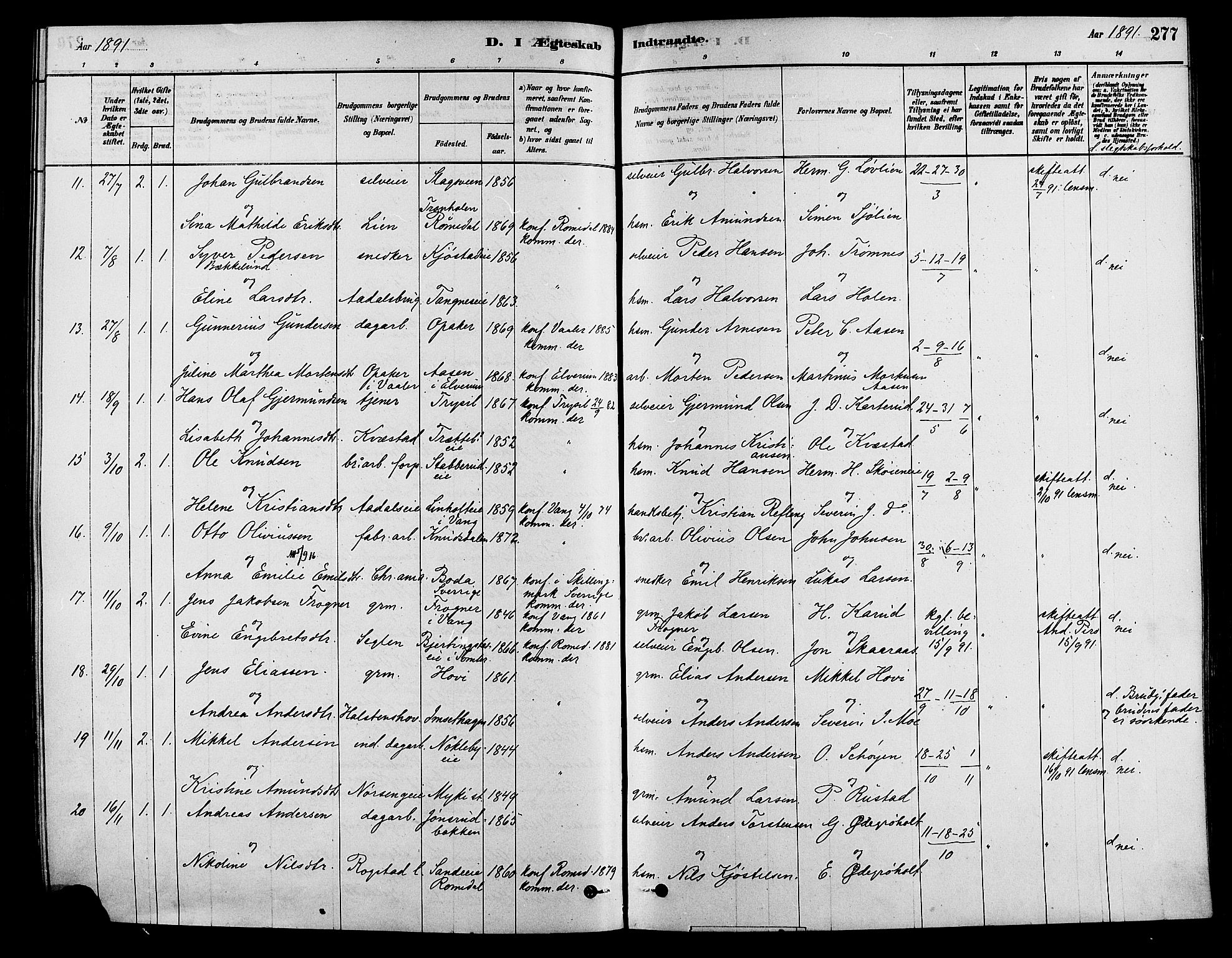 Løten prestekontor, AV/SAH-PREST-022/K/Ka/L0009: Parish register (official) no. 9, 1878-1891, p. 277