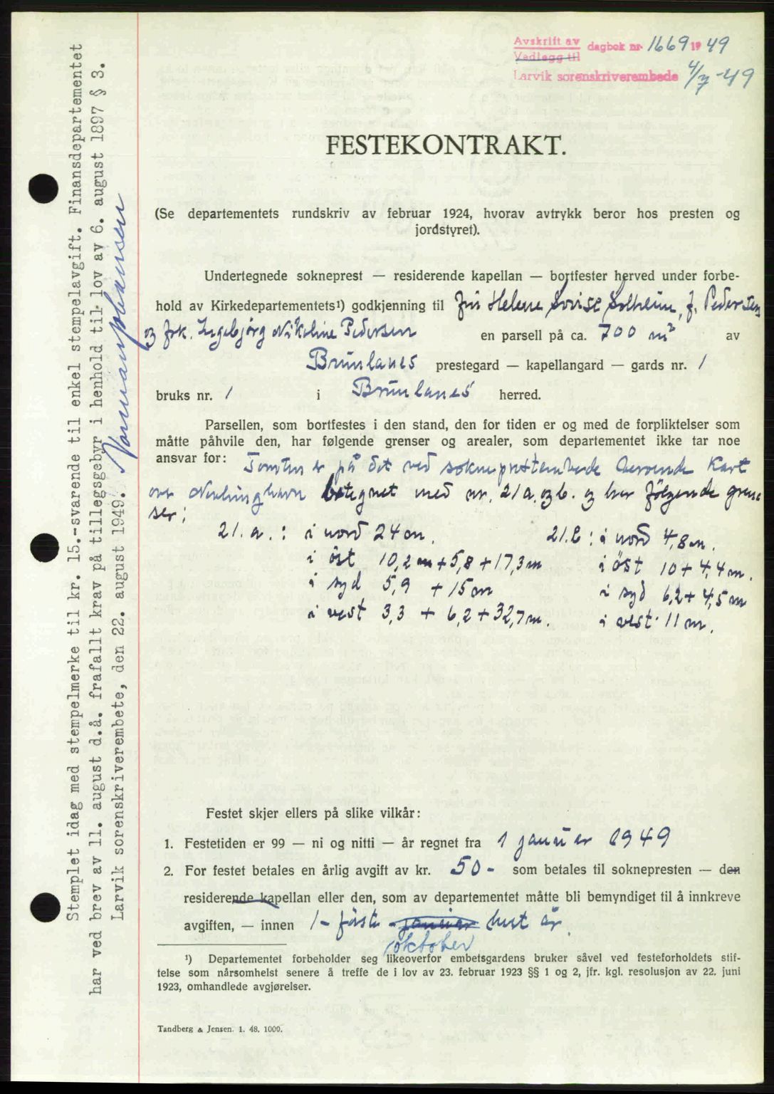 Larvik sorenskriveri, AV/SAKO-A-83/G/Ga/Gab/L0089: Mortgage book no. A-23, 1949-1949, Diary no: : 1669/1949