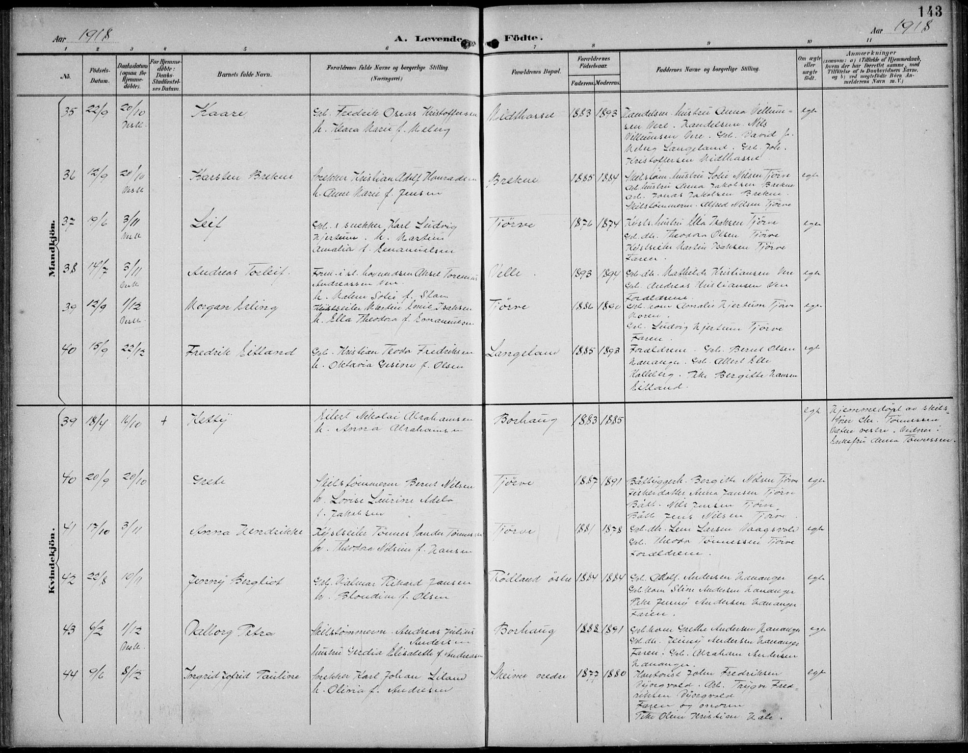 Lista sokneprestkontor, SAK/1111-0027/F/Fb/L0005: Parish register (copy) no. B 5, 1892-1923, p. 143