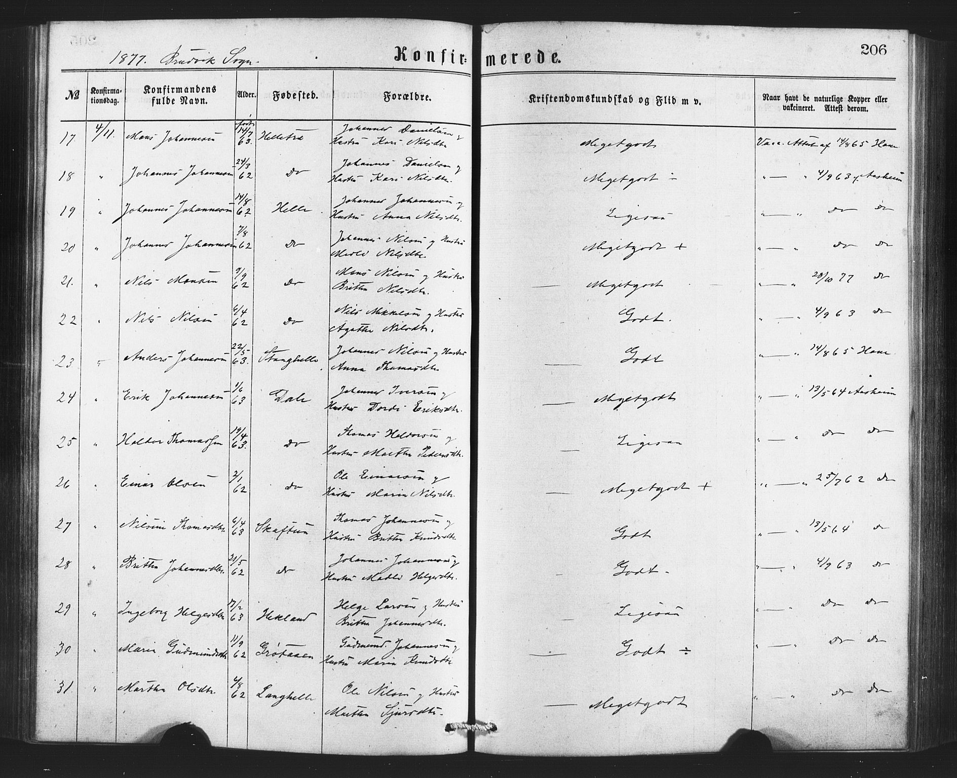 Bruvik Sokneprestembete, AV/SAB-A-74701/H/Haa: Parish register (official) no. A 1, 1869-1877, p. 206