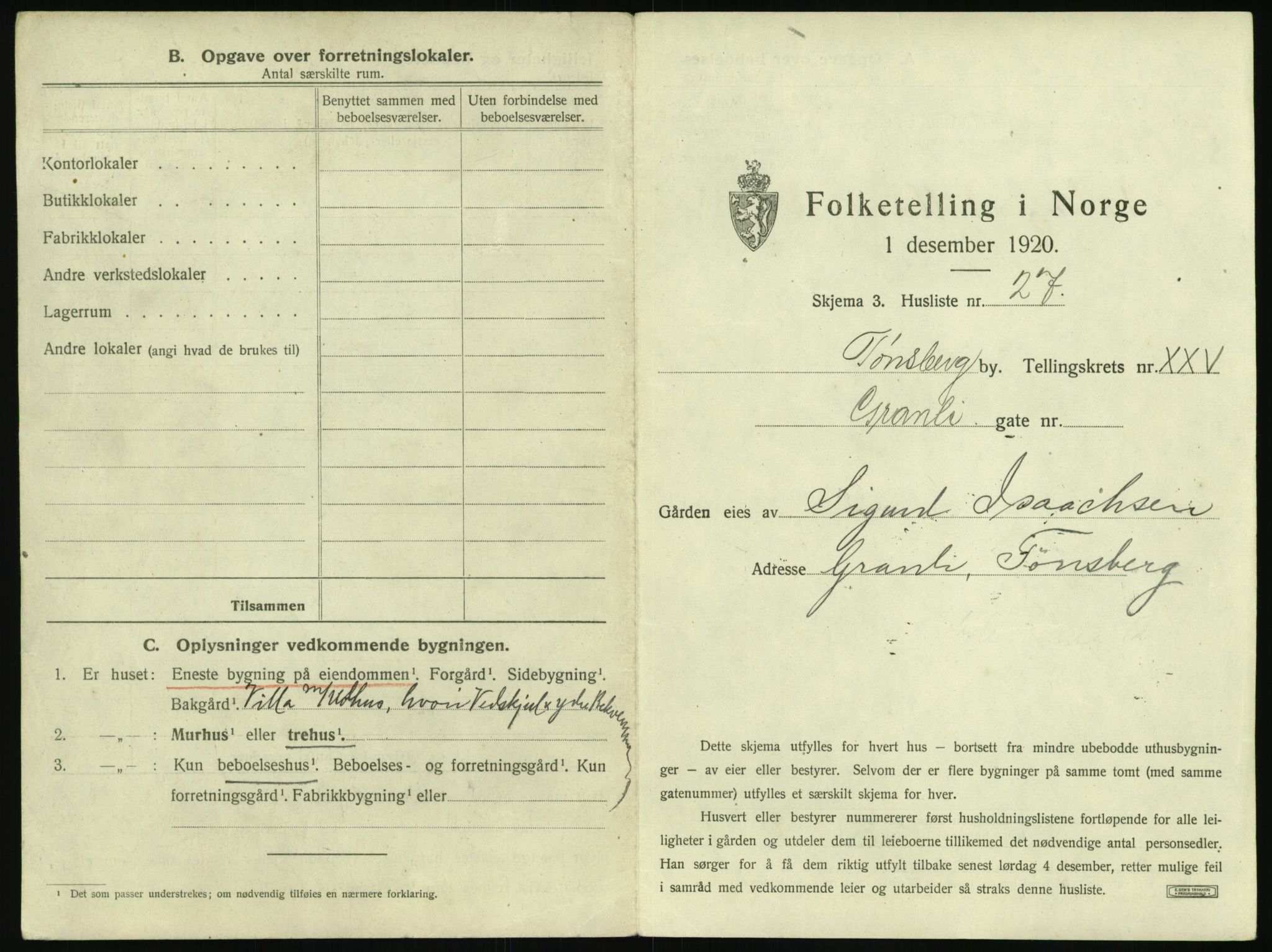 SAKO, 1920 census for Tønsberg, 1920, p. 2511