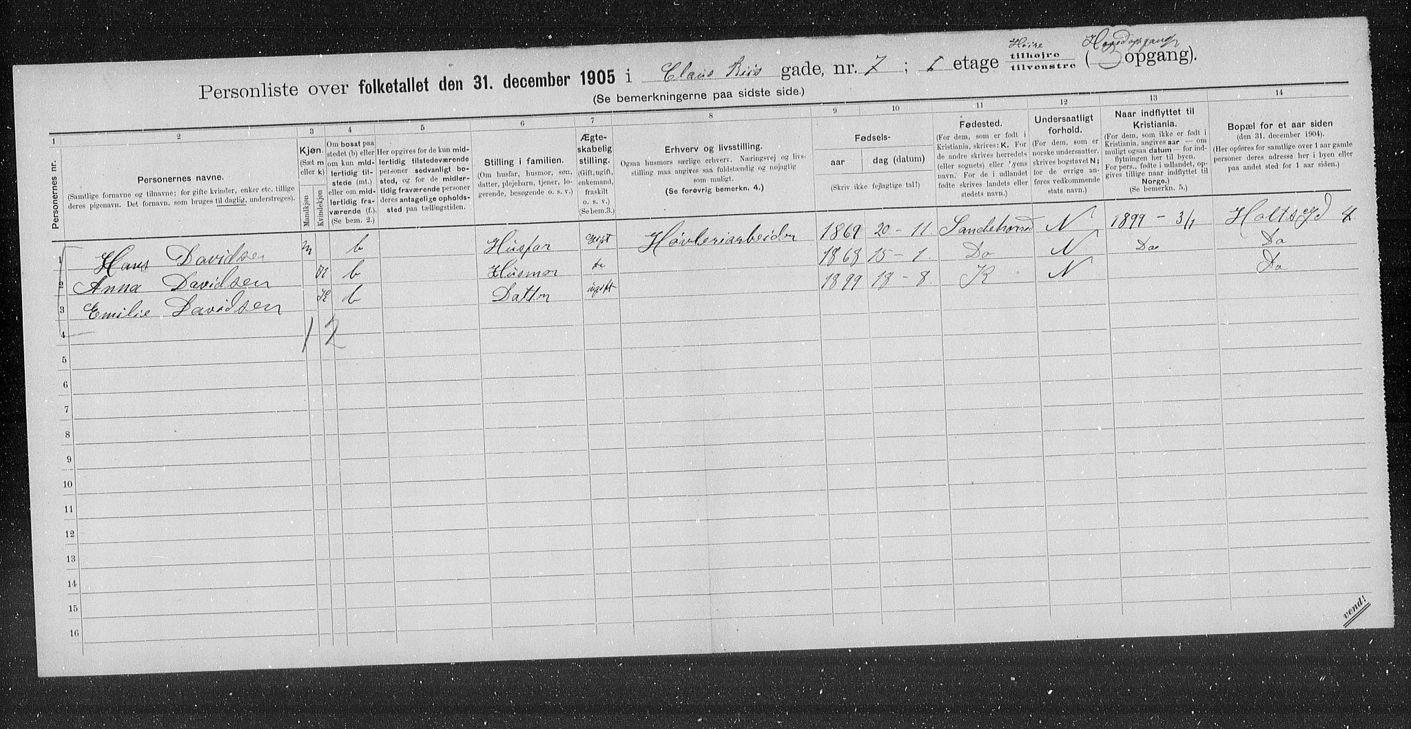 OBA, Municipal Census 1905 for Kristiania, 1905, p. 6697