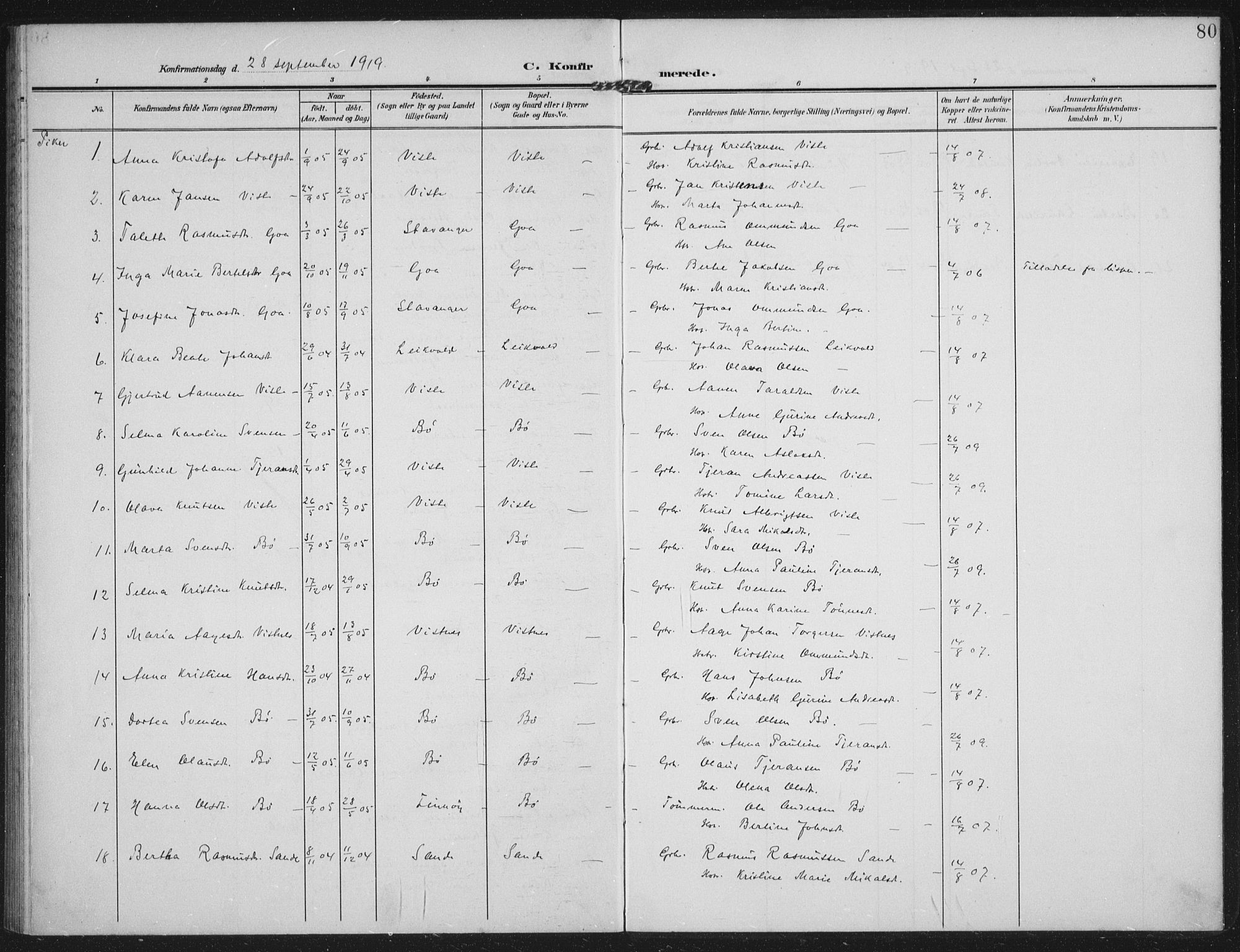 Hetland sokneprestkontor, AV/SAST-A-101826/30/30BA: Parish register (official) no. A 14, 1905-1919, p. 80