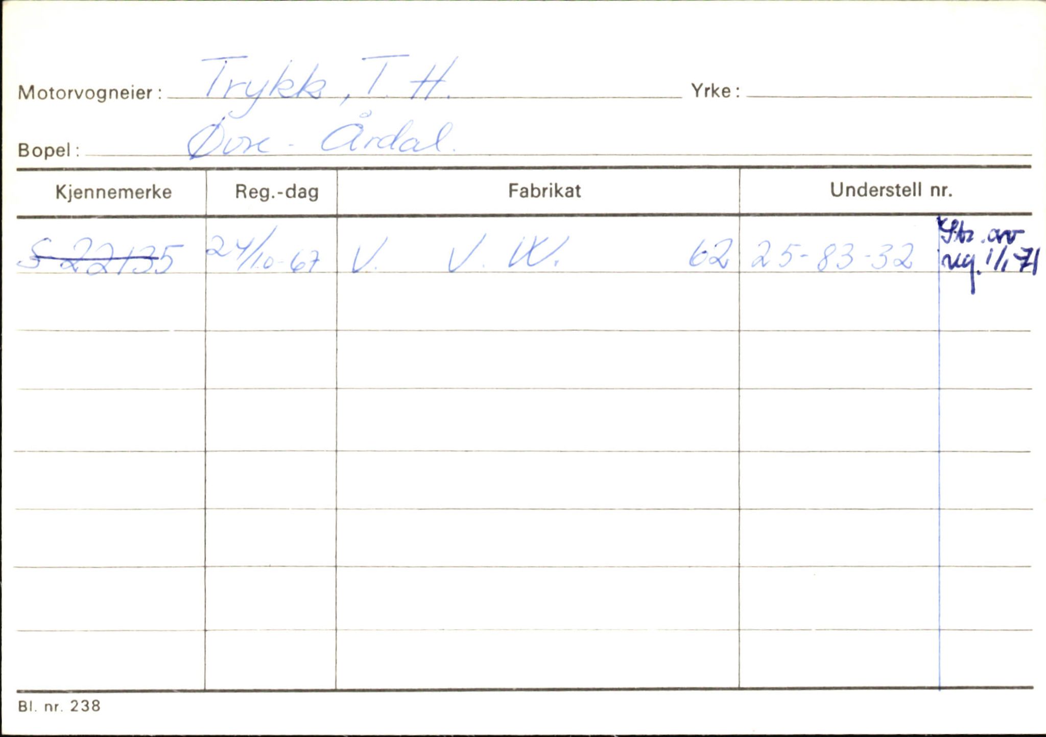 Statens vegvesen, Sogn og Fjordane vegkontor, SAB/A-5301/4/F/L0146: Registerkort Årdal R-Å samt diverse kort, 1945-1975, p. 967