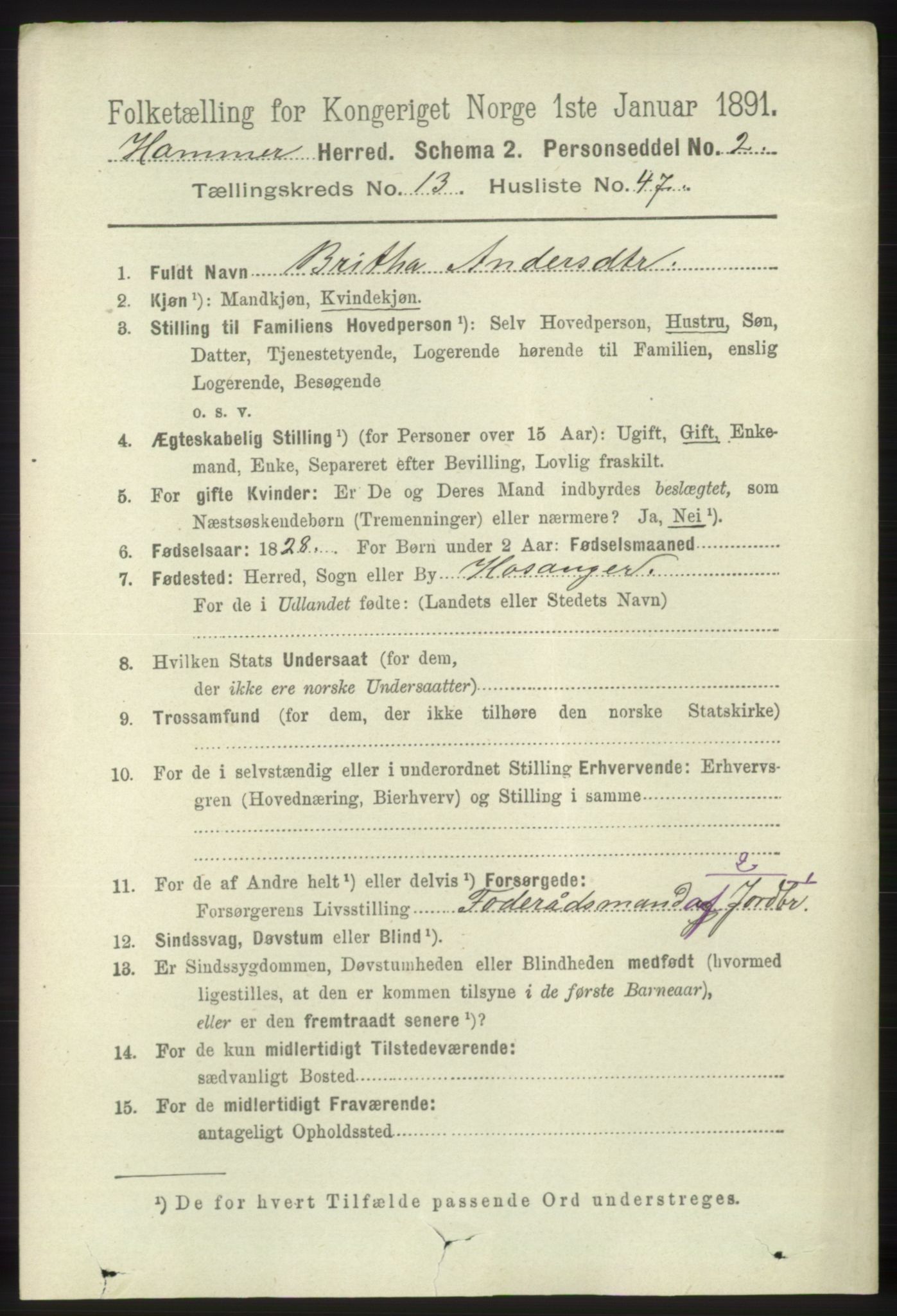 RA, 1891 census for 1254 Hamre, 1891, p. 4350