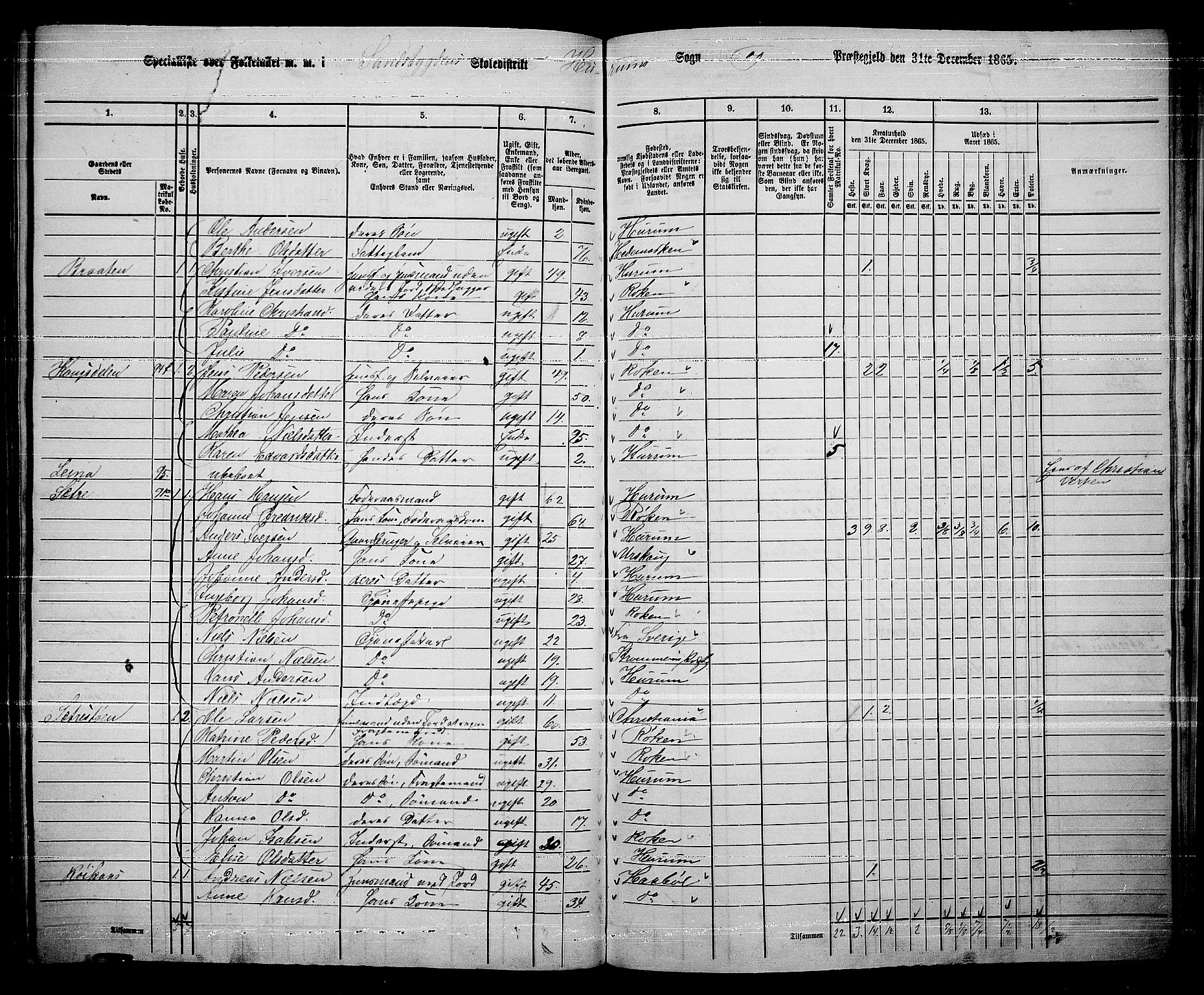 RA, 1865 census for Hurum, 1865, p. 98