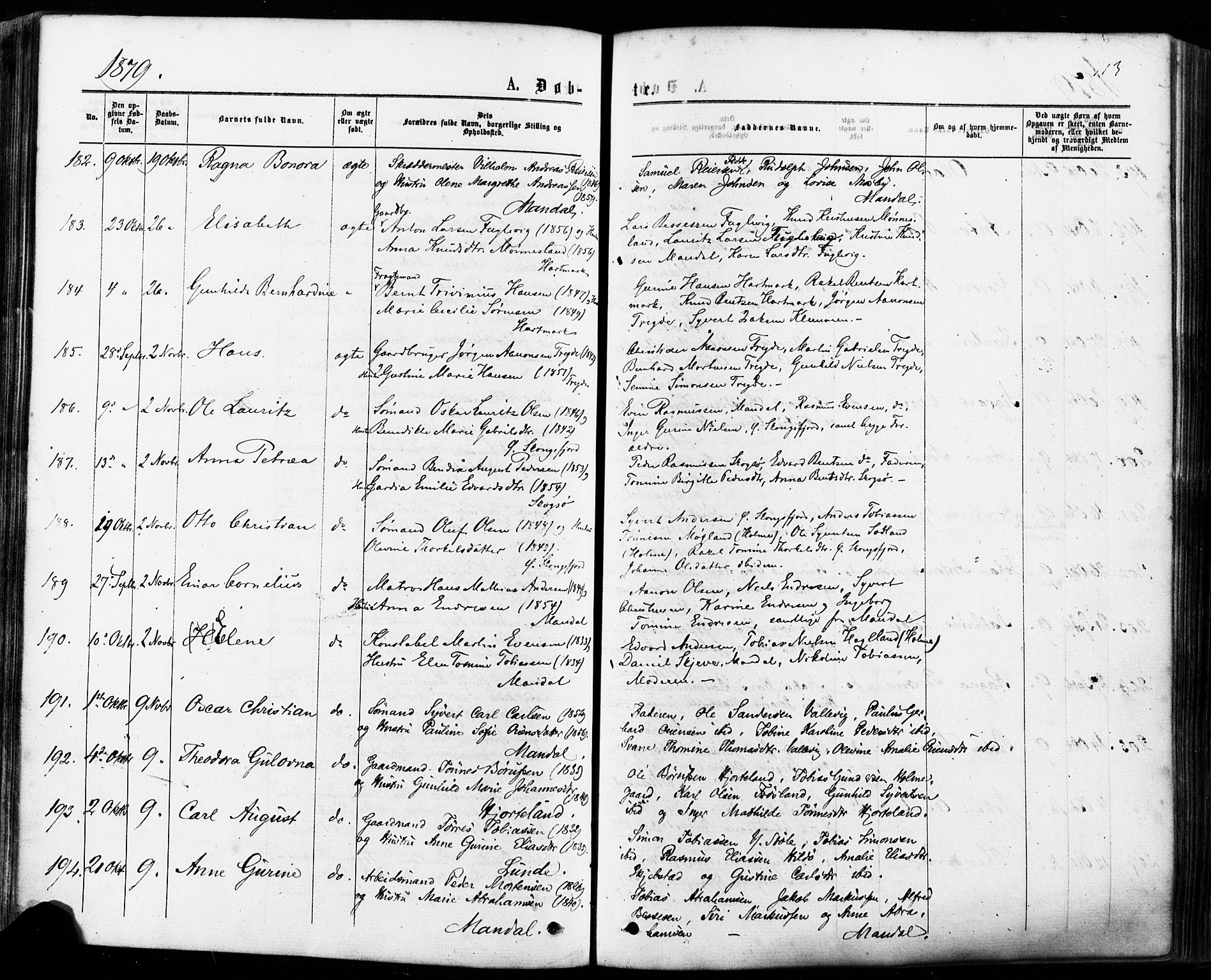 Mandal sokneprestkontor, SAK/1111-0030/F/Fa/Faa/L0015: Parish register (official) no. A 15, 1873-1879, p. 113