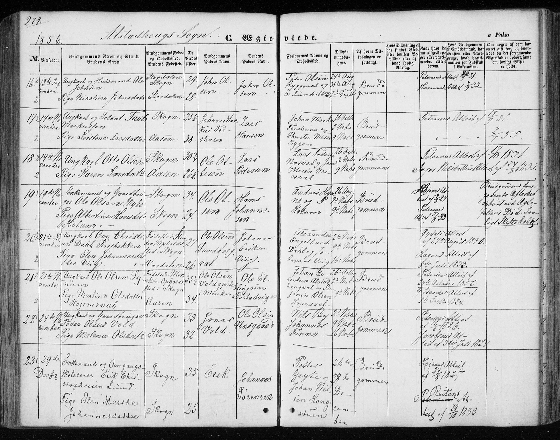 Ministerialprotokoller, klokkerbøker og fødselsregistre - Nord-Trøndelag, SAT/A-1458/717/L0154: Parish register (official) no. 717A07 /1, 1850-1862, p. 274