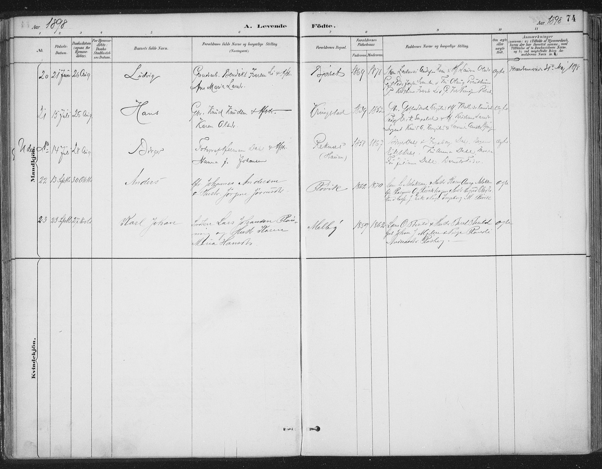 Ministerialprotokoller, klokkerbøker og fødselsregistre - Møre og Romsdal, AV/SAT-A-1454/555/L0658: Parish register (official) no. 555A09, 1887-1917, p. 74