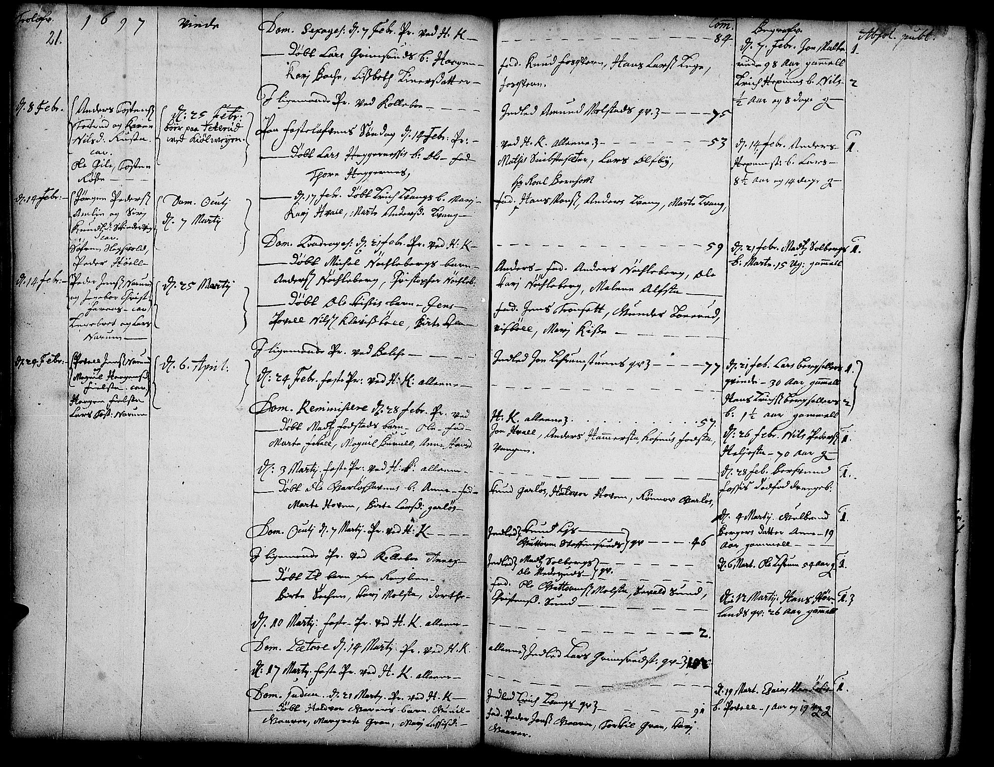 Toten prestekontor, SAH/PREST-102/H/Ha/Haa/L0001: Parish register (official) no. 1, 1695-1713, p. 21