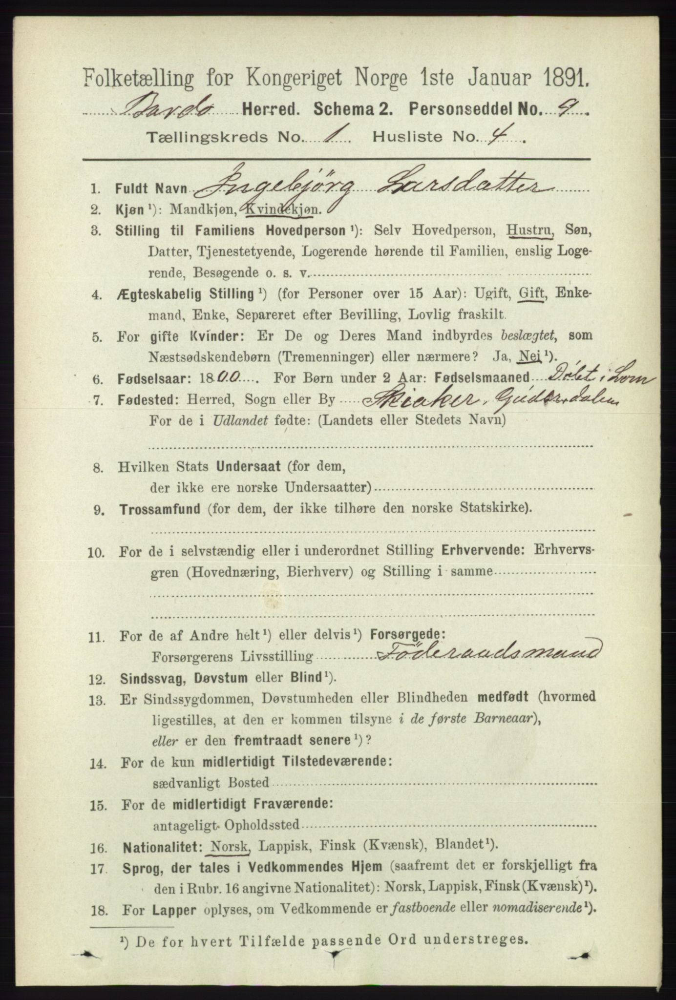 RA, 1891 census for 1922 Bardu, 1891, p. 100