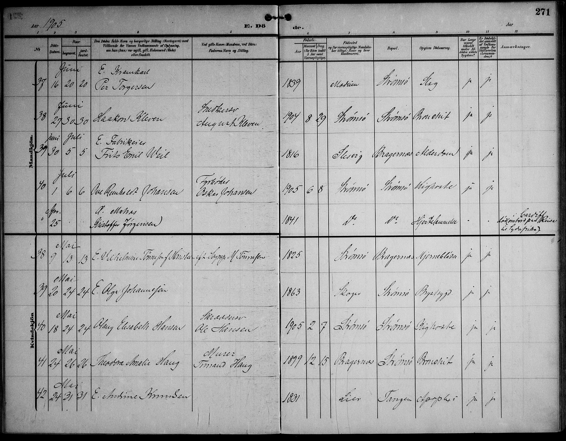 Strømsø kirkebøker, SAKO/A-246/F/Fa/L0026: Parish register (official) no. I 26, 1905-1914, p. 271
