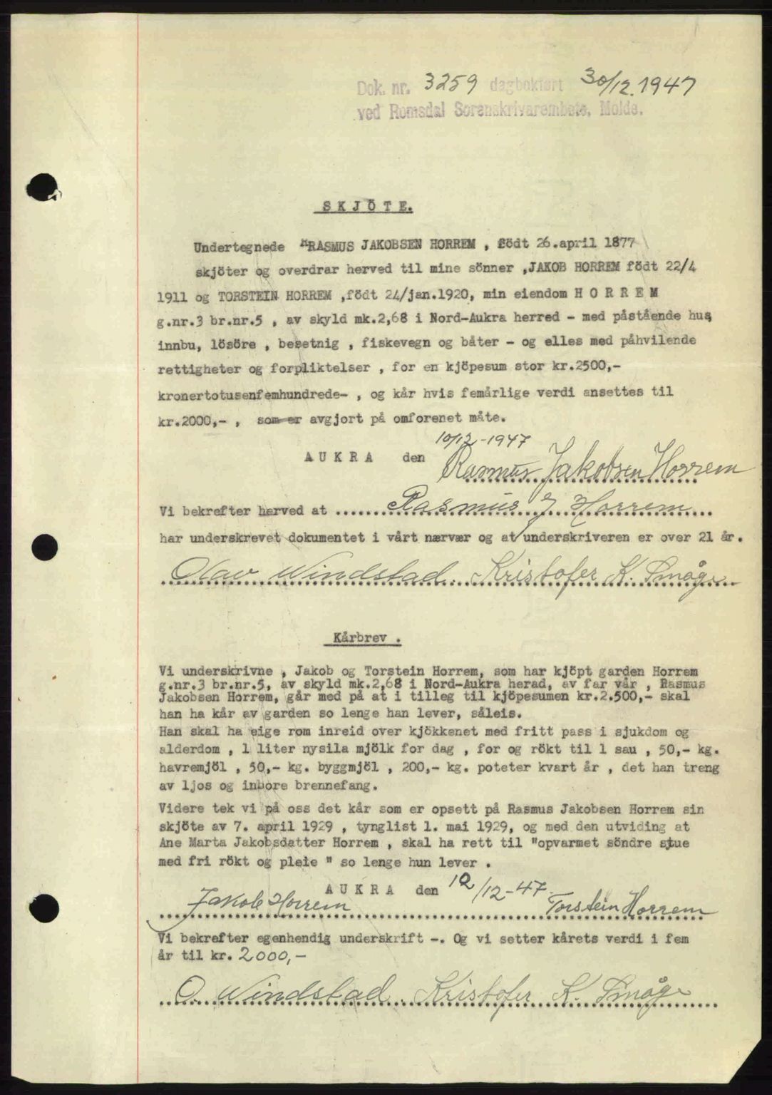 Romsdal sorenskriveri, SAT/A-4149/1/2/2C: Mortgage book no. A24, 1947-1947, Diary no: : 3259/1947