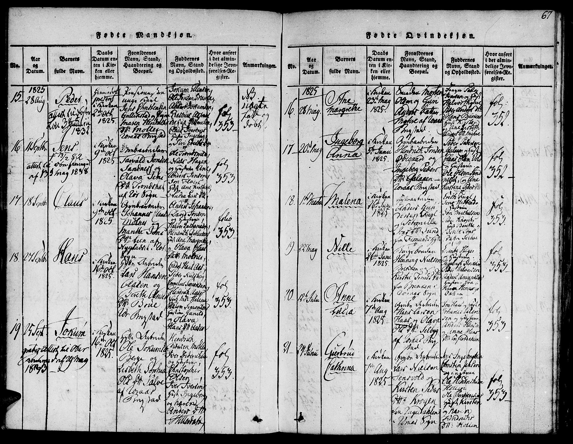 Ministerialprotokoller, klokkerbøker og fødselsregistre - Sør-Trøndelag, SAT/A-1456/681/L0929: Parish register (official) no. 681A07, 1817-1828, p. 67