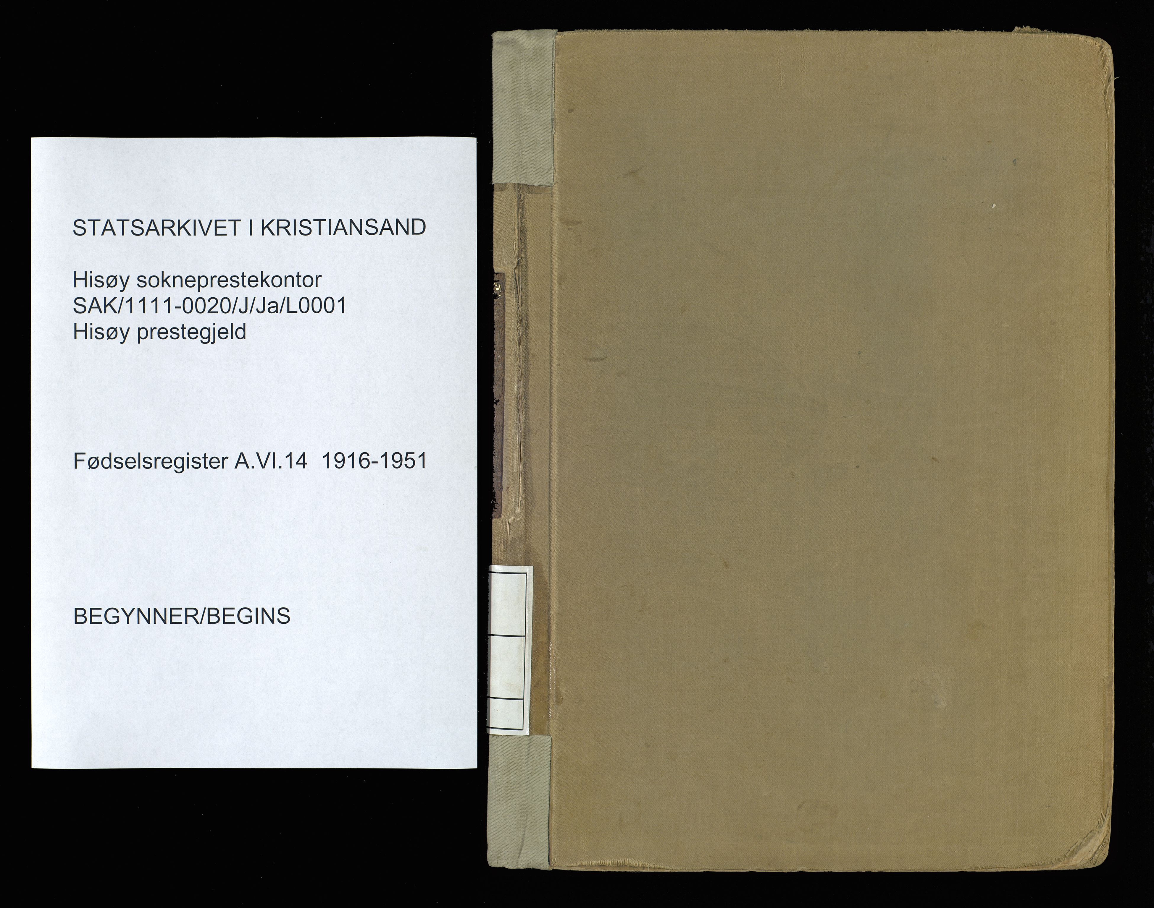 Hisøy sokneprestkontor, SAK/1111-0020/J/Ja/L0001: Birth register no. A-VI-14, 1916-1951