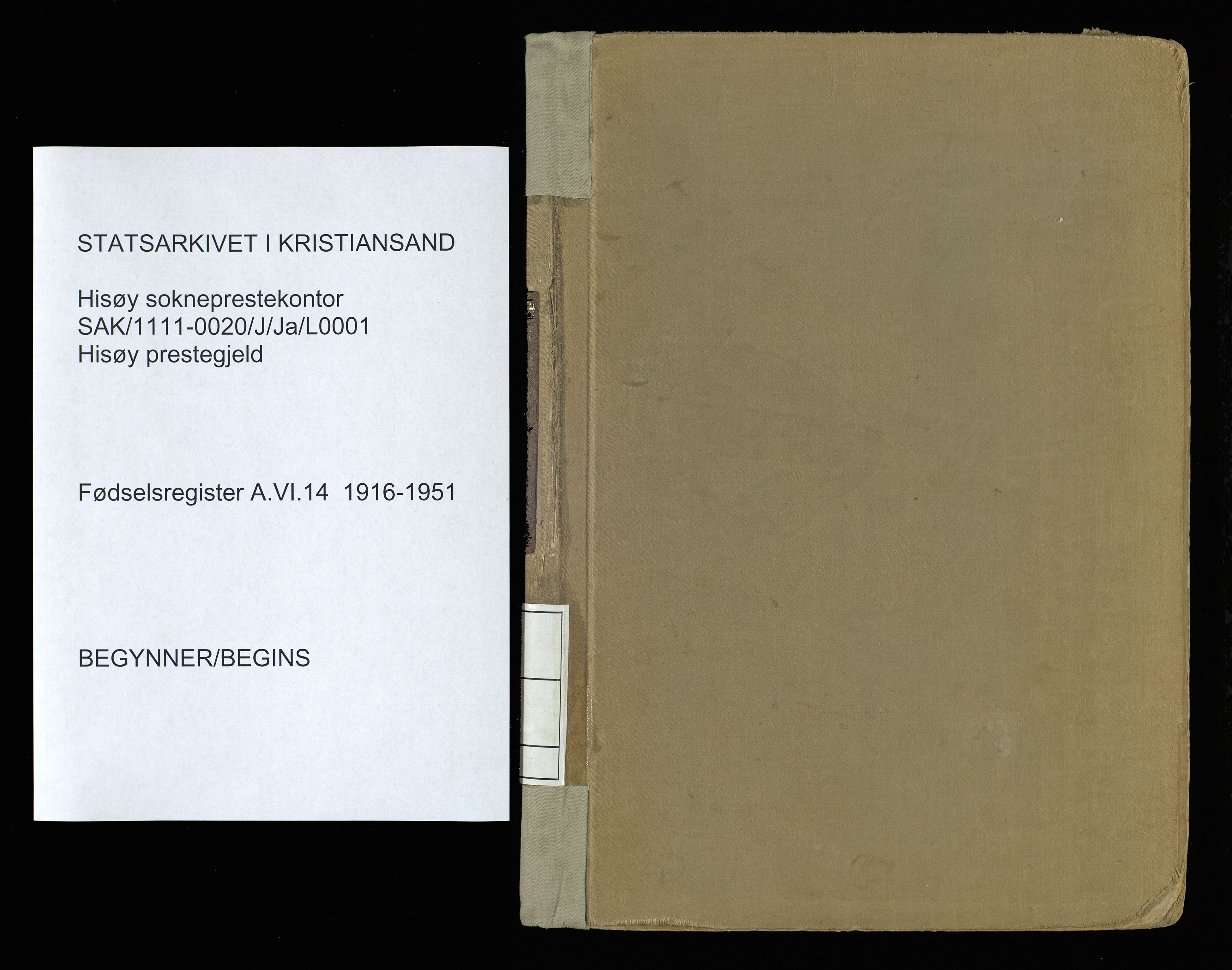 Hisøy sokneprestkontor, AV/SAK-1111-0020/J/Ja/L0001: Birth register no. A-VI-14, 1916-1951