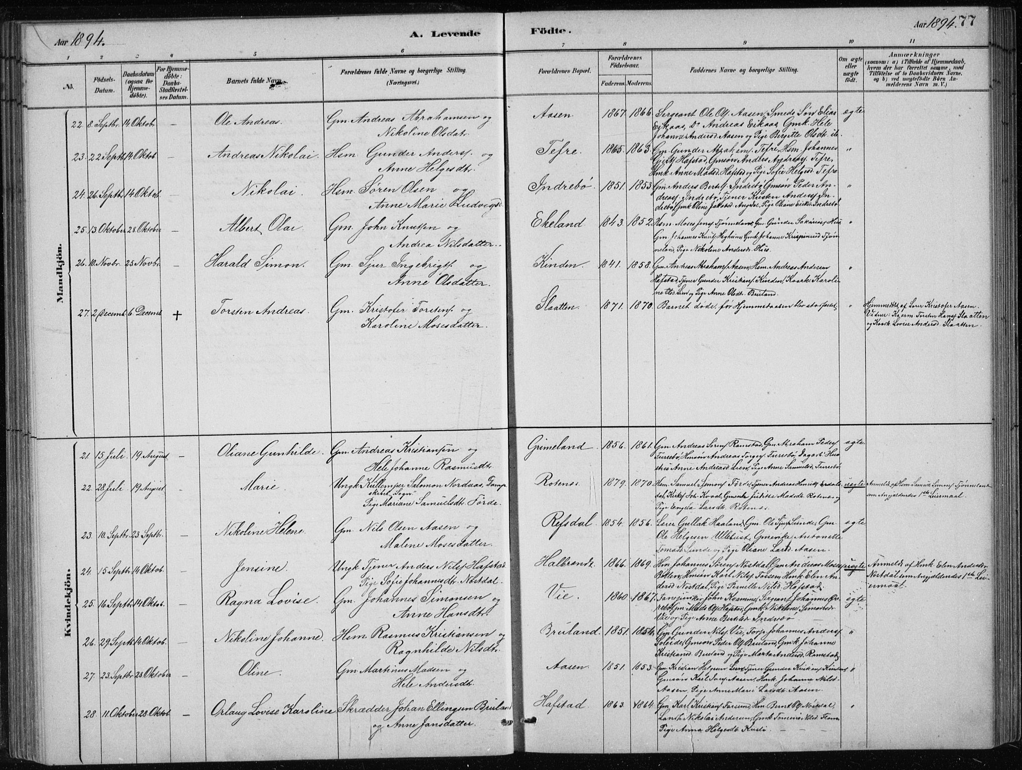 Førde sokneprestembete, AV/SAB-A-79901/H/Hab/Haba/L0002: Parish register (copy) no. A 2, 1881-1898, p. 77