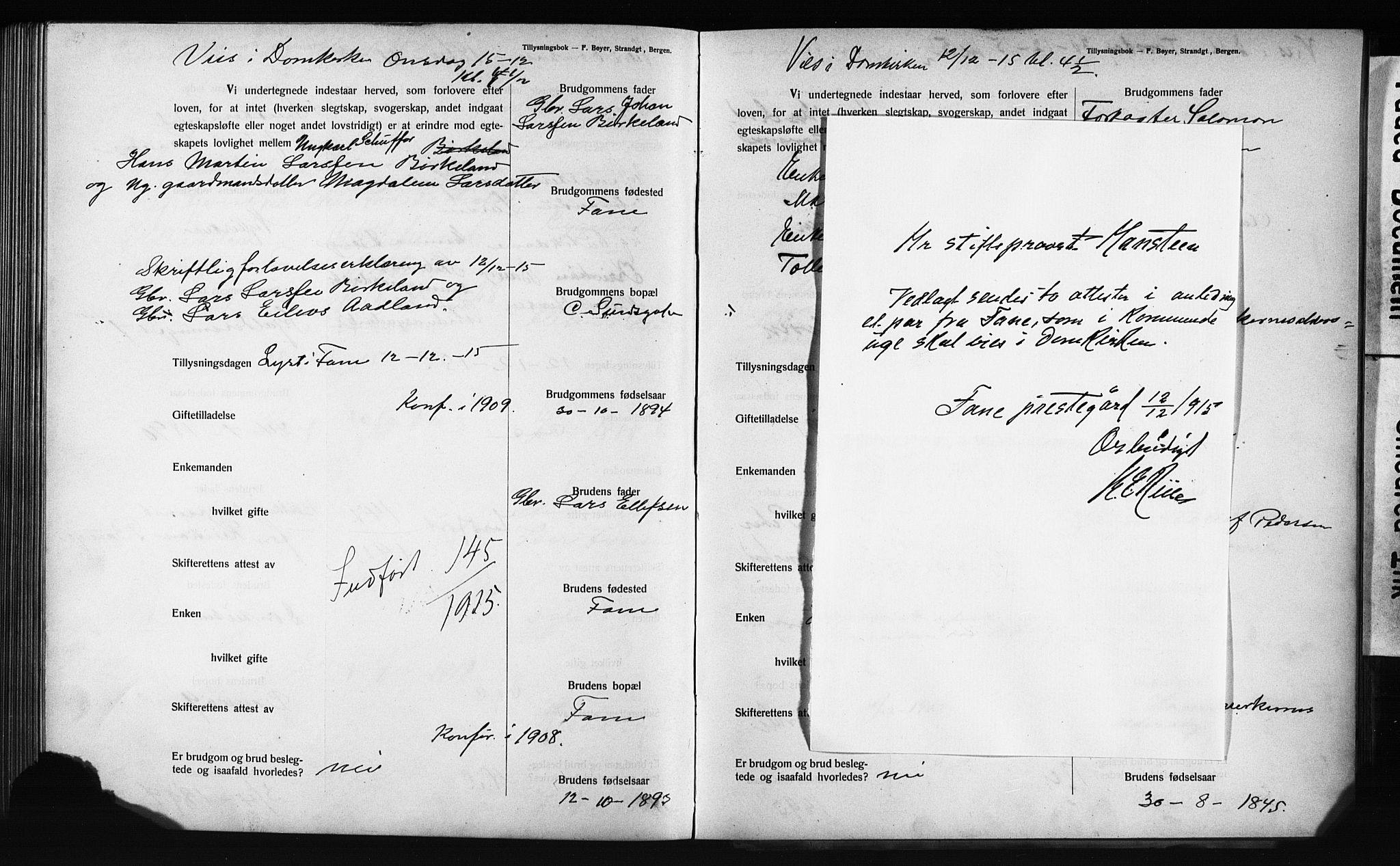 Domkirken sokneprestembete, AV/SAB-A-74801: Best man's statements no. II.5.12, 1910-1917, p. 323