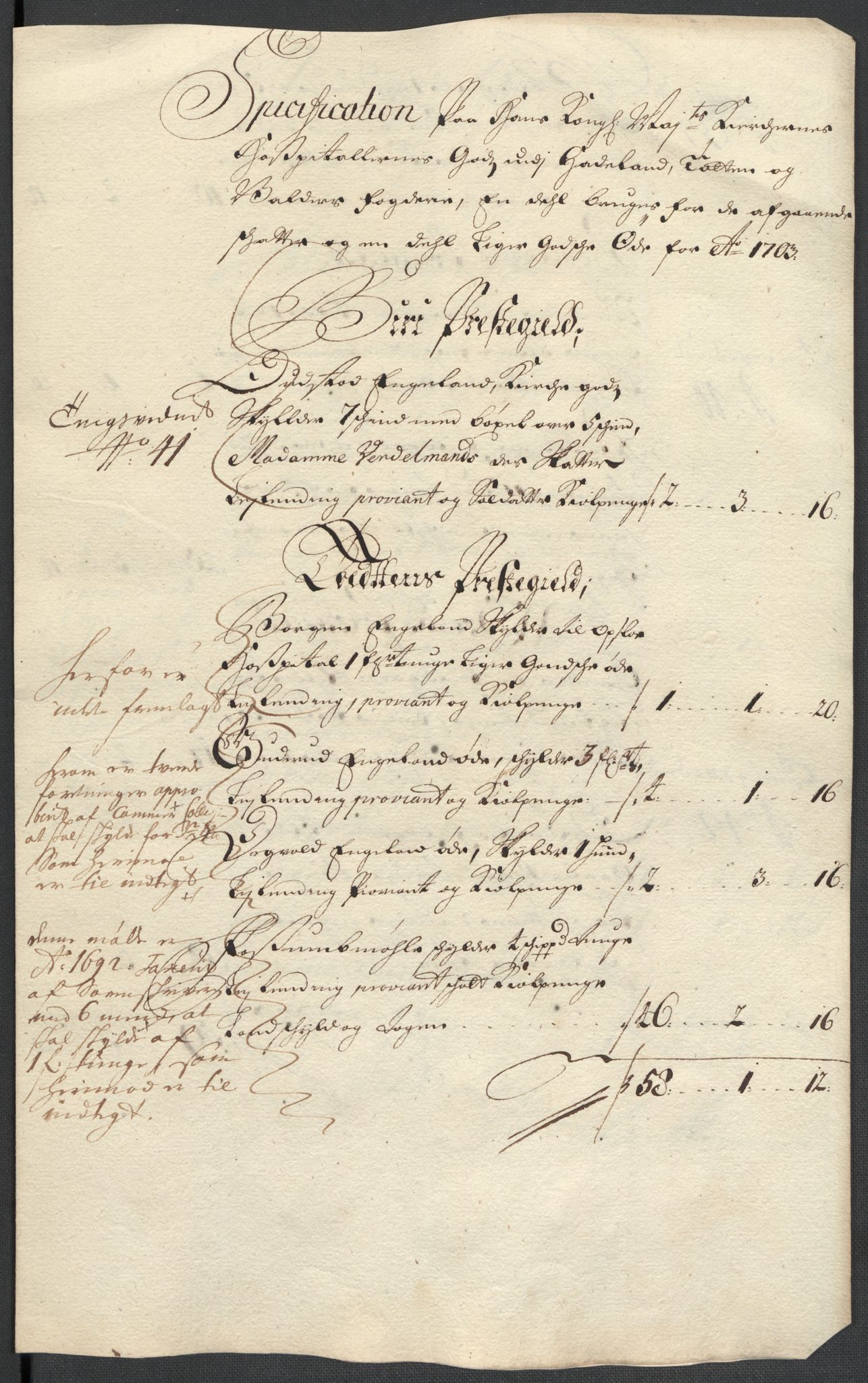 Rentekammeret inntil 1814, Reviderte regnskaper, Fogderegnskap, RA/EA-4092/R18/L1301: Fogderegnskap Hadeland, Toten og Valdres, 1703, p. 216