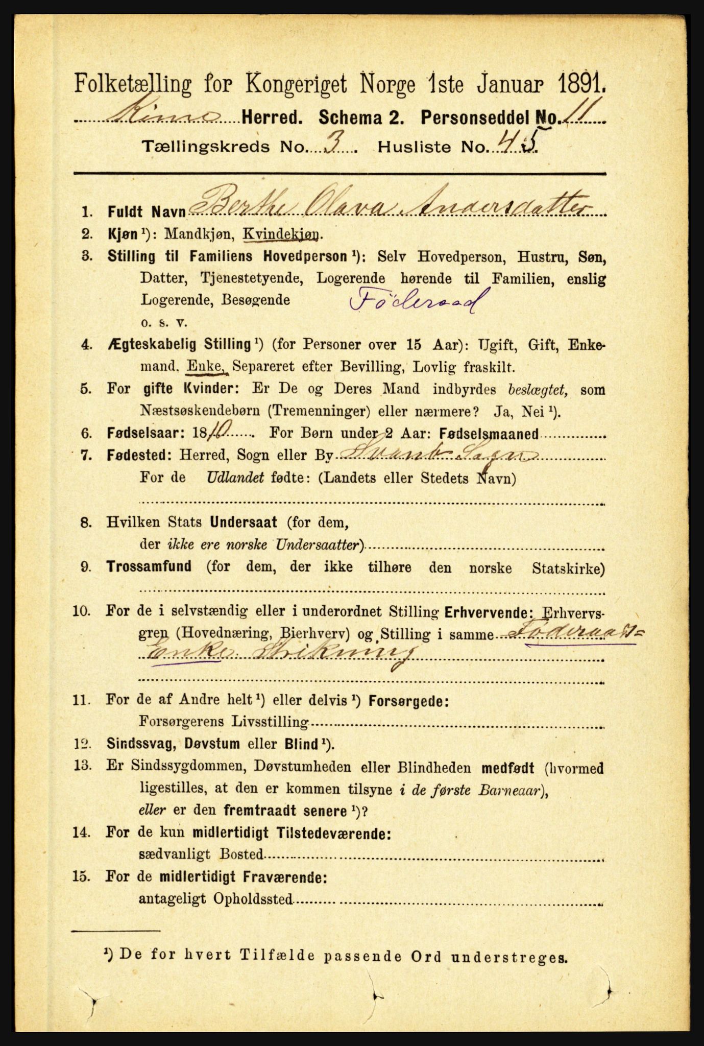 RA, 1891 census for 1437 Kinn, 1891, p. 1242