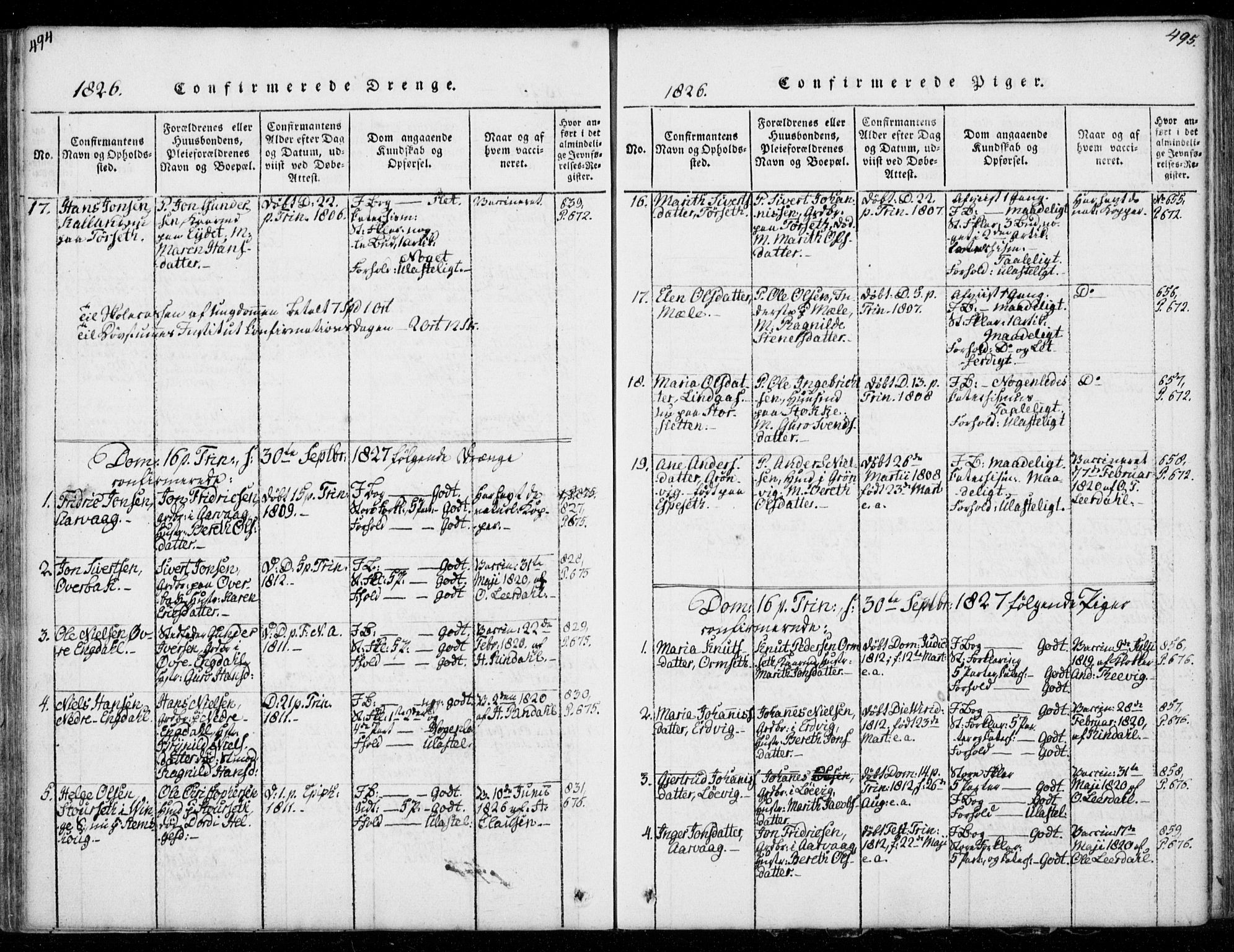 Ministerialprotokoller, klokkerbøker og fødselsregistre - Møre og Romsdal, AV/SAT-A-1454/578/L0903: Parish register (official) no. 578A02, 1819-1838, p. 494-495