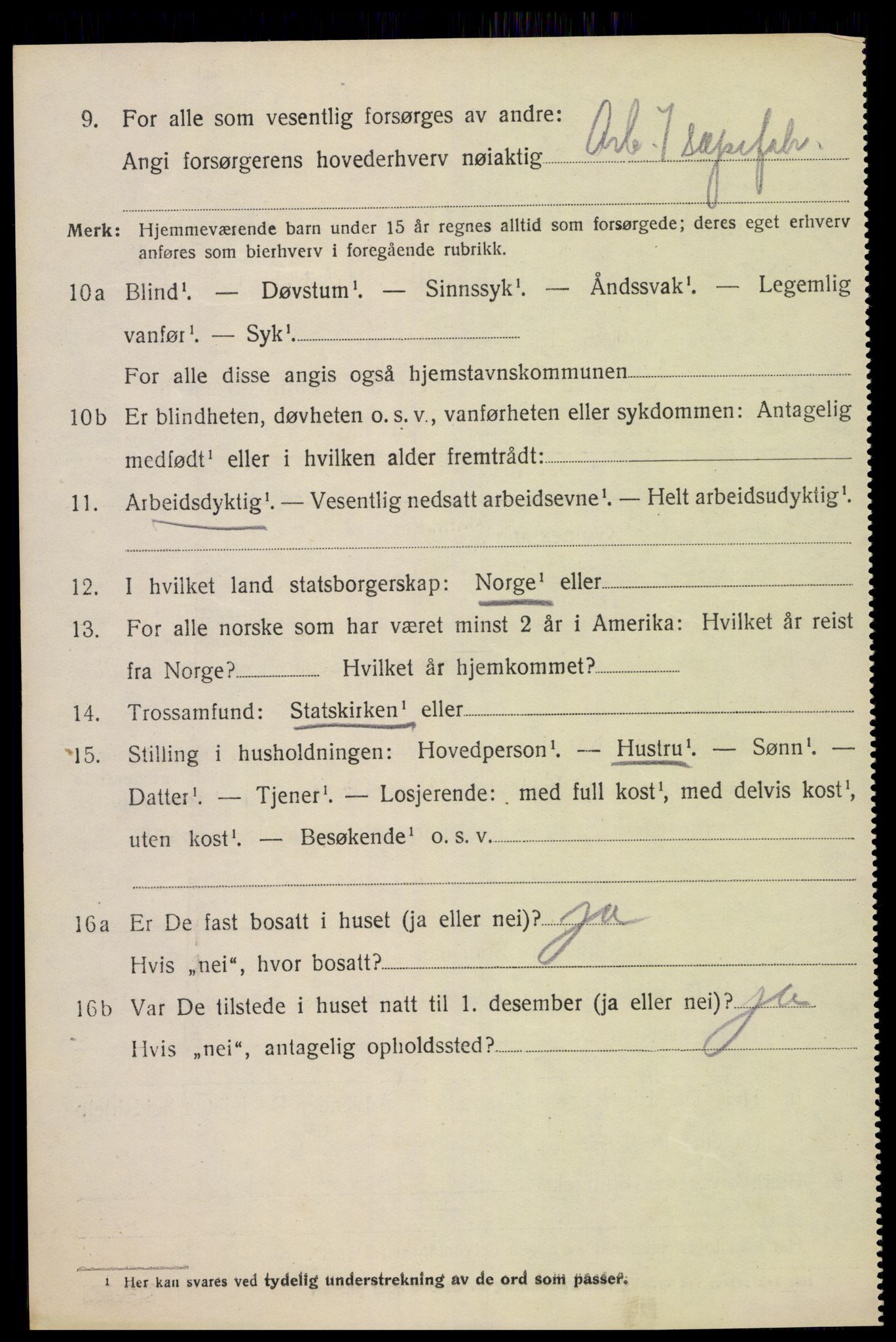 SAK, 1920 census for Oddernes, 1920, p. 10570