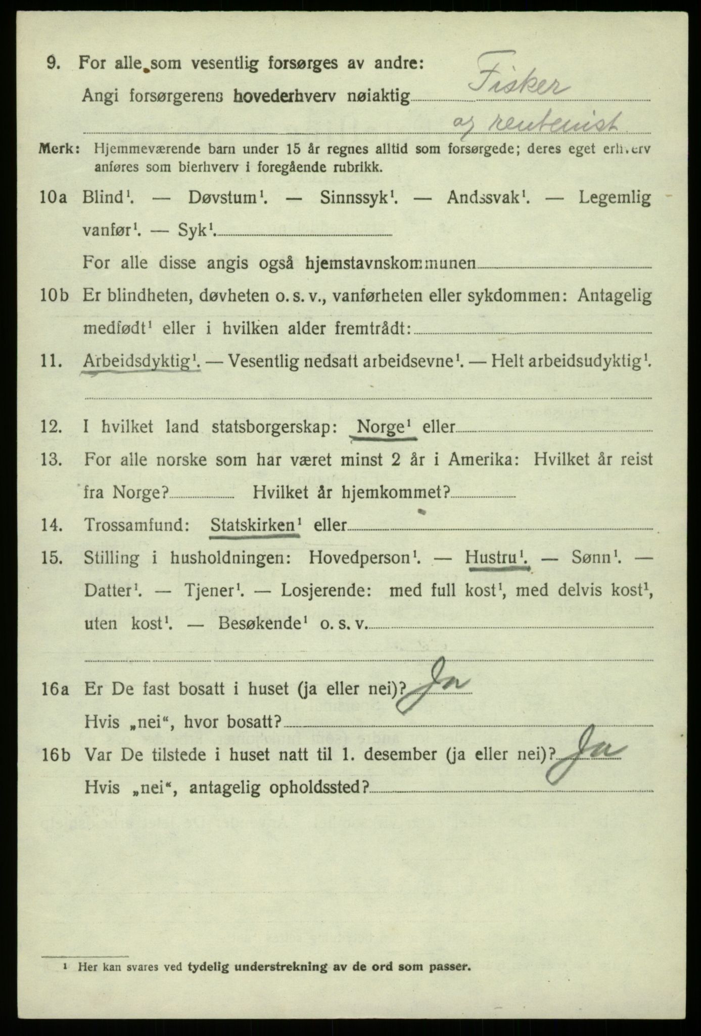 SAB, 1920 census for Eidfjord, 1920, p. 1187