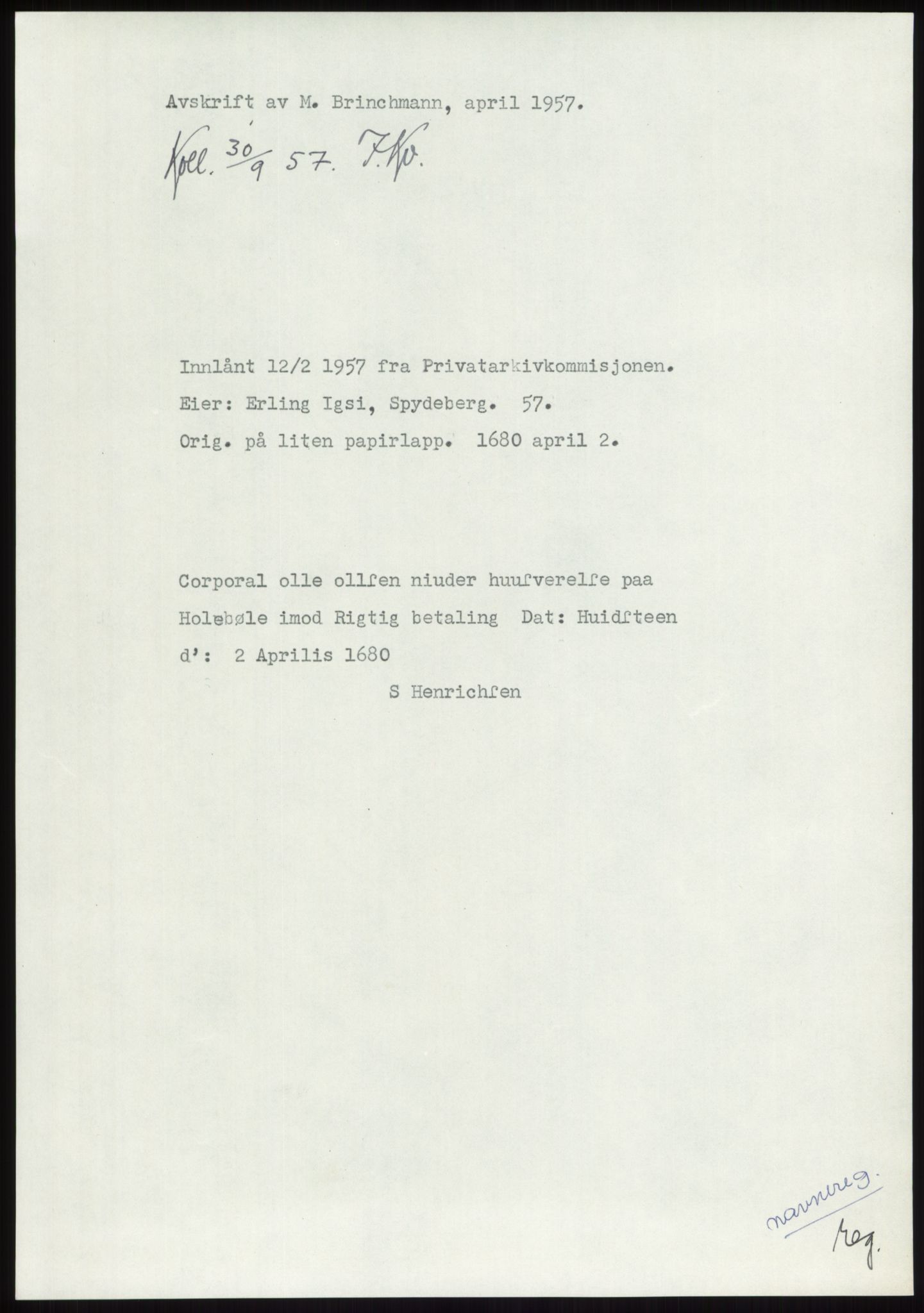 Samlinger til kildeutgivelse, Diplomavskriftsamlingen, RA/EA-4053/H/Ha, p. 451