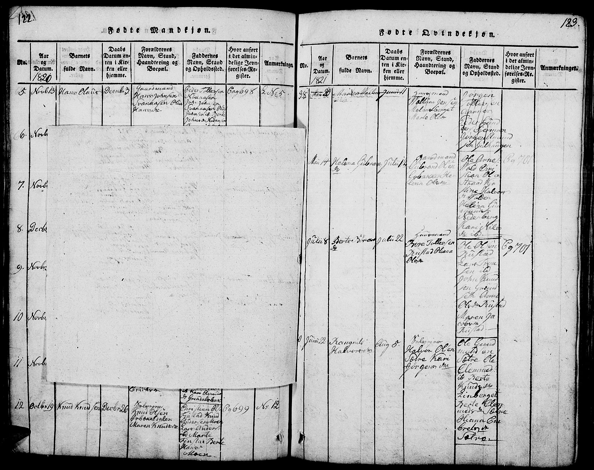 Elverum prestekontor, AV/SAH-PREST-044/H/Ha/Hab/L0001: Parish register (copy) no. 1, 1815-1829, p. 122-123