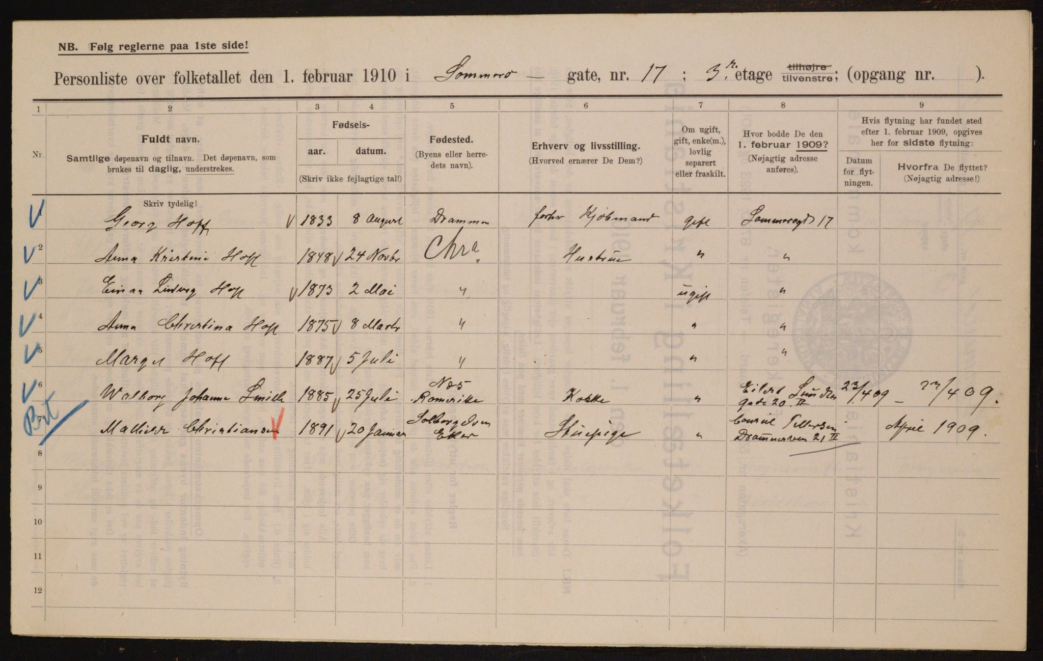 OBA, Municipal Census 1910 for Kristiania, 1910, p. 95056