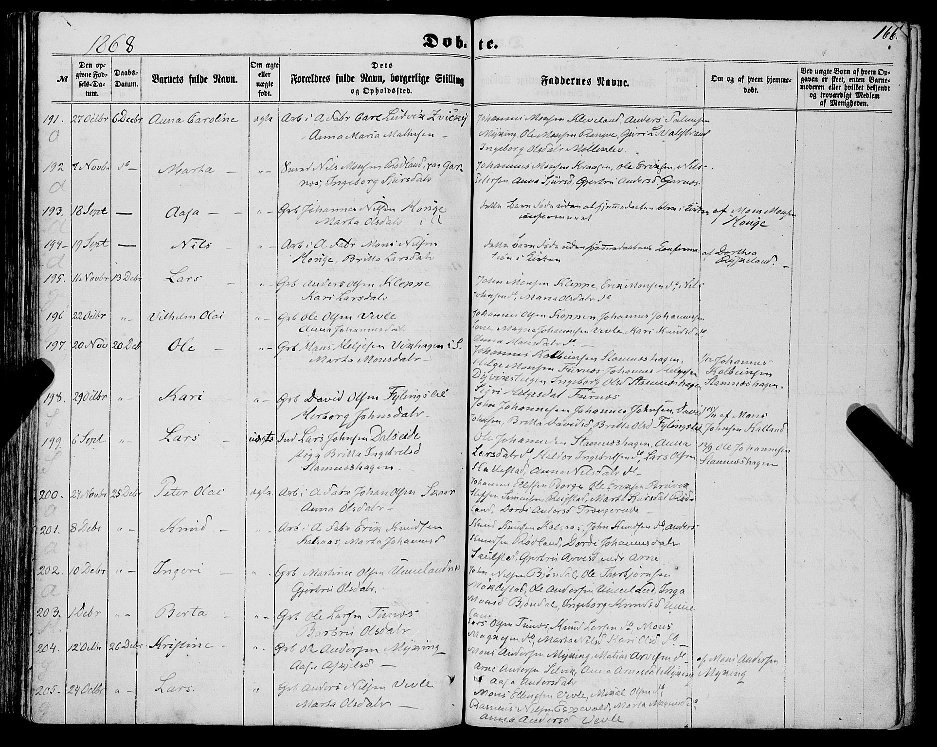 Haus sokneprestembete, AV/SAB-A-75601/H/Haa: Parish register (official) no. A 17, 1858-1870, p. 166