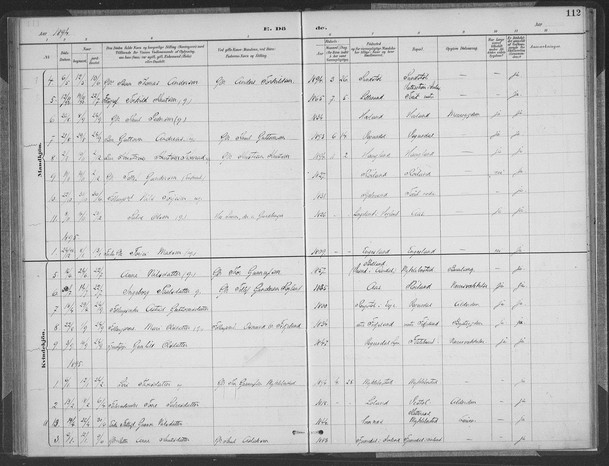 Herefoss sokneprestkontor, SAK/1111-0019/F/Fa/Fab/L0004: Parish register (official) no. A 4, 1887-1909, p. 112