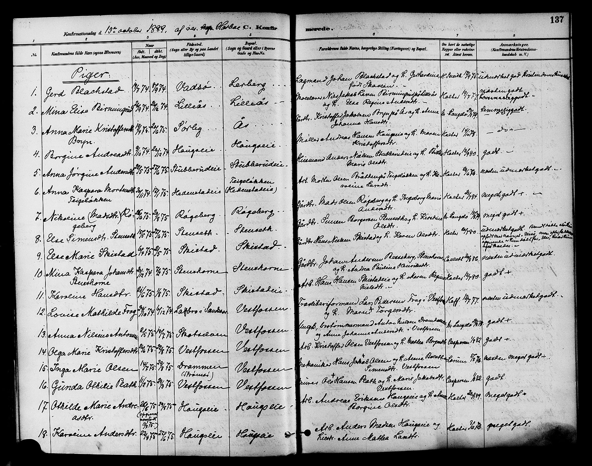 Eiker kirkebøker, SAKO/A-4/F/Fb/L0002: Parish register (official) no. II 2, 1889-1896, p. 137