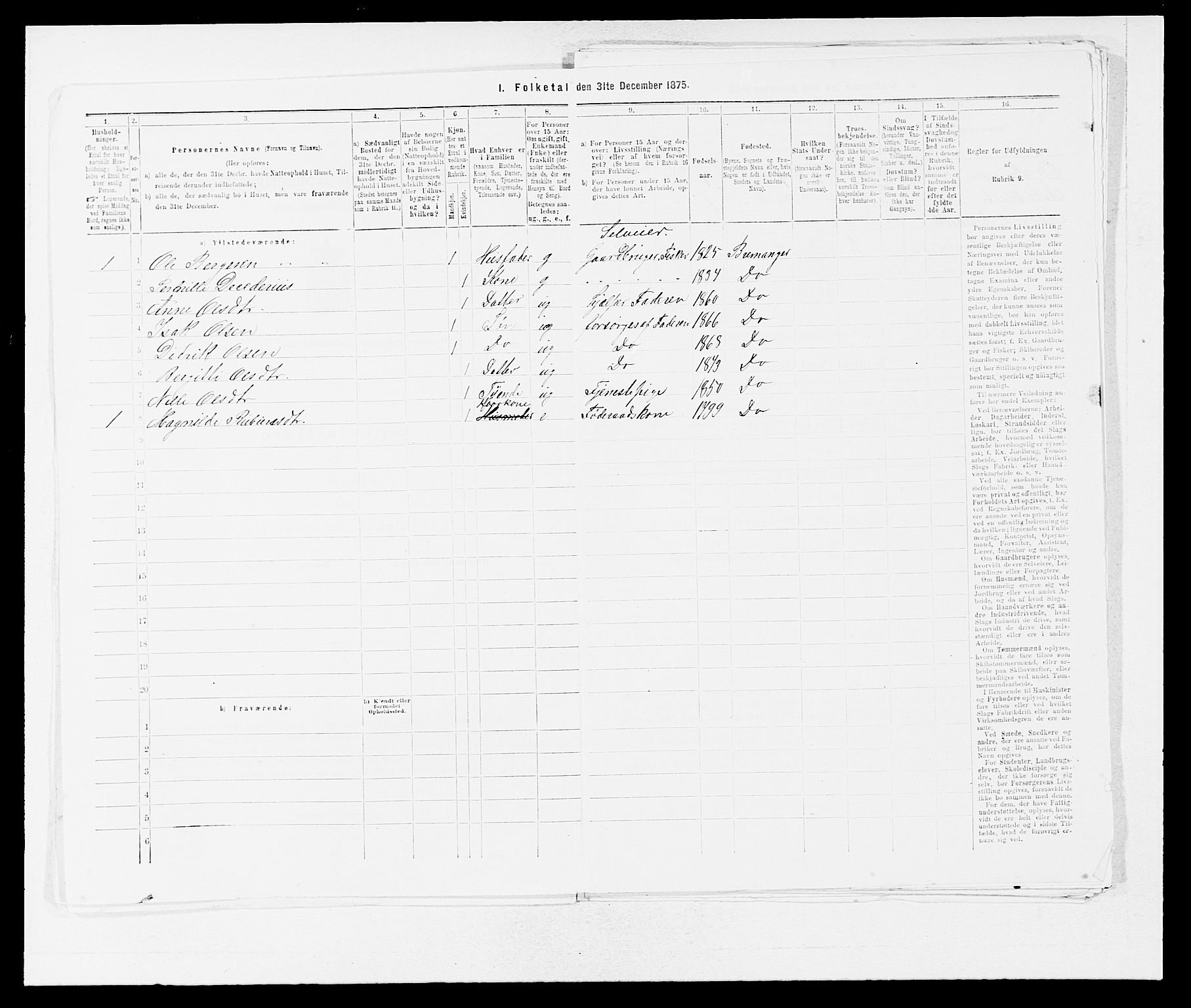 SAB, 1875 Census for 1438P Bremanger, 1875, p. 608