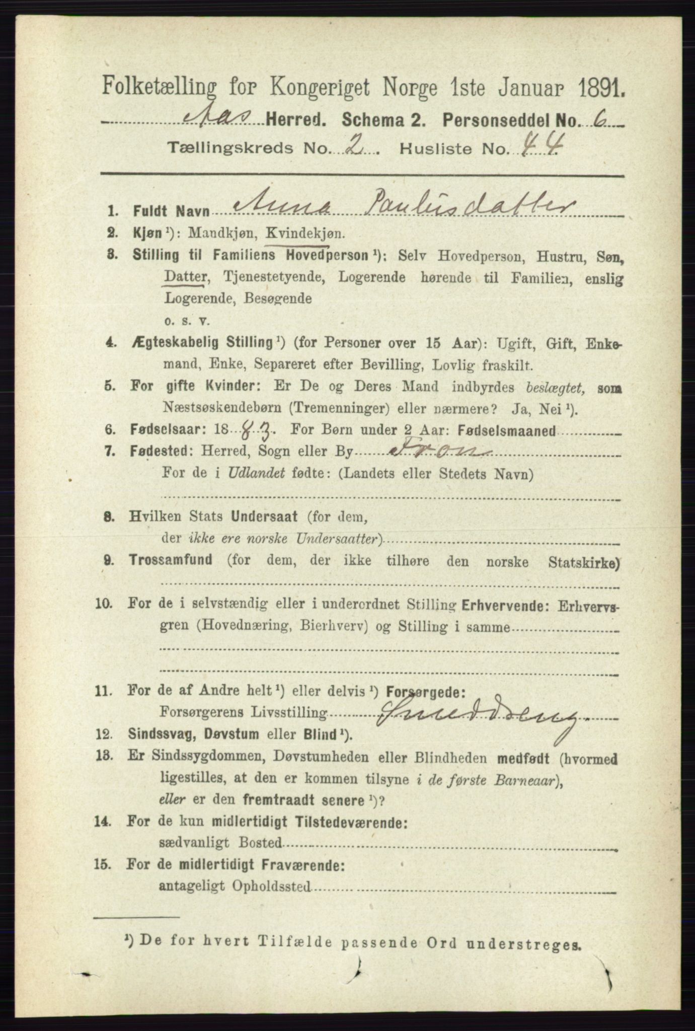 RA, 1891 census for 0214 Ås, 1891, p. 1820