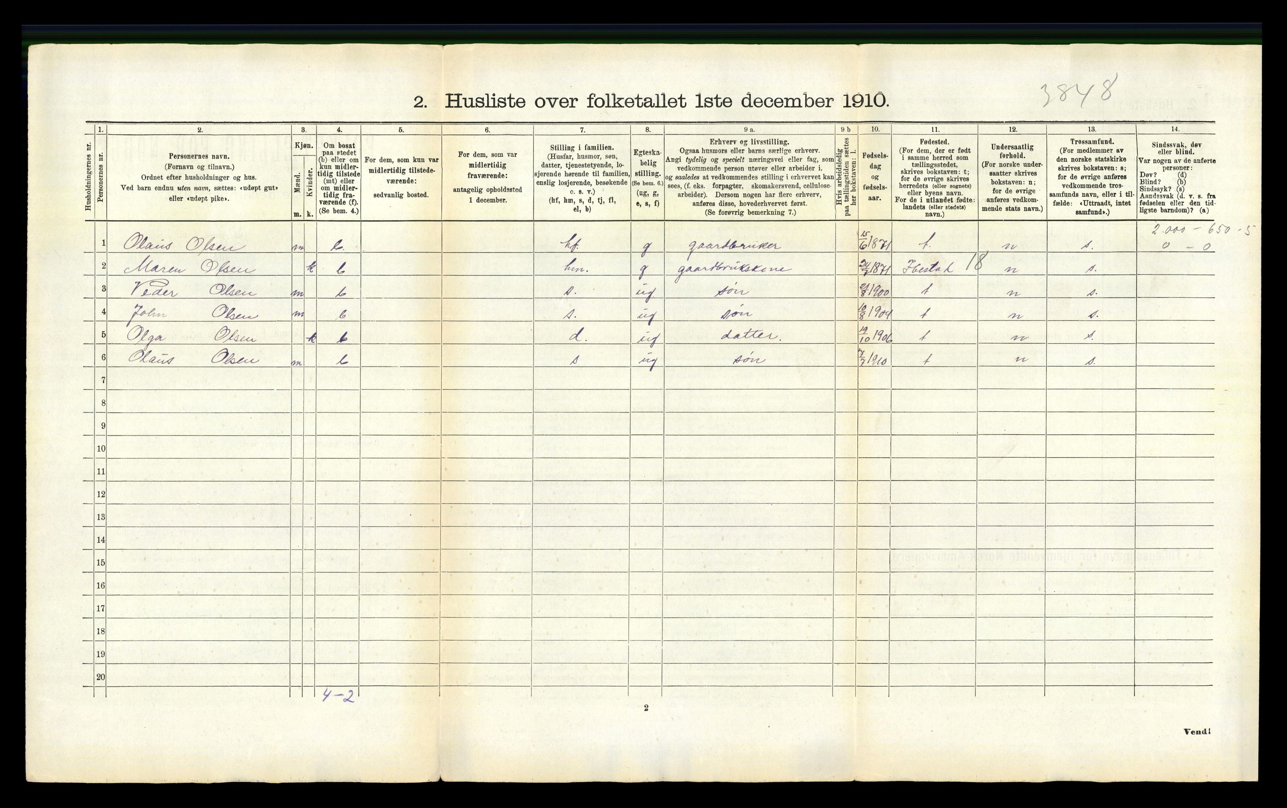 RA, 1910 census for Ankenes, 1910, p. 980