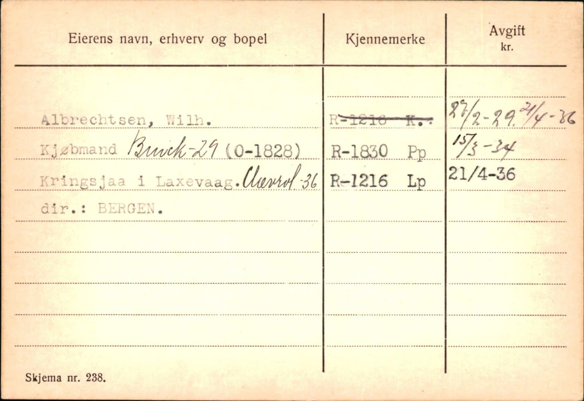 Statens vegvesen, Hordaland vegkontor, SAB/A-5201/2/Ha/L0001: R-eierkort A, 1920-1971, p. 290