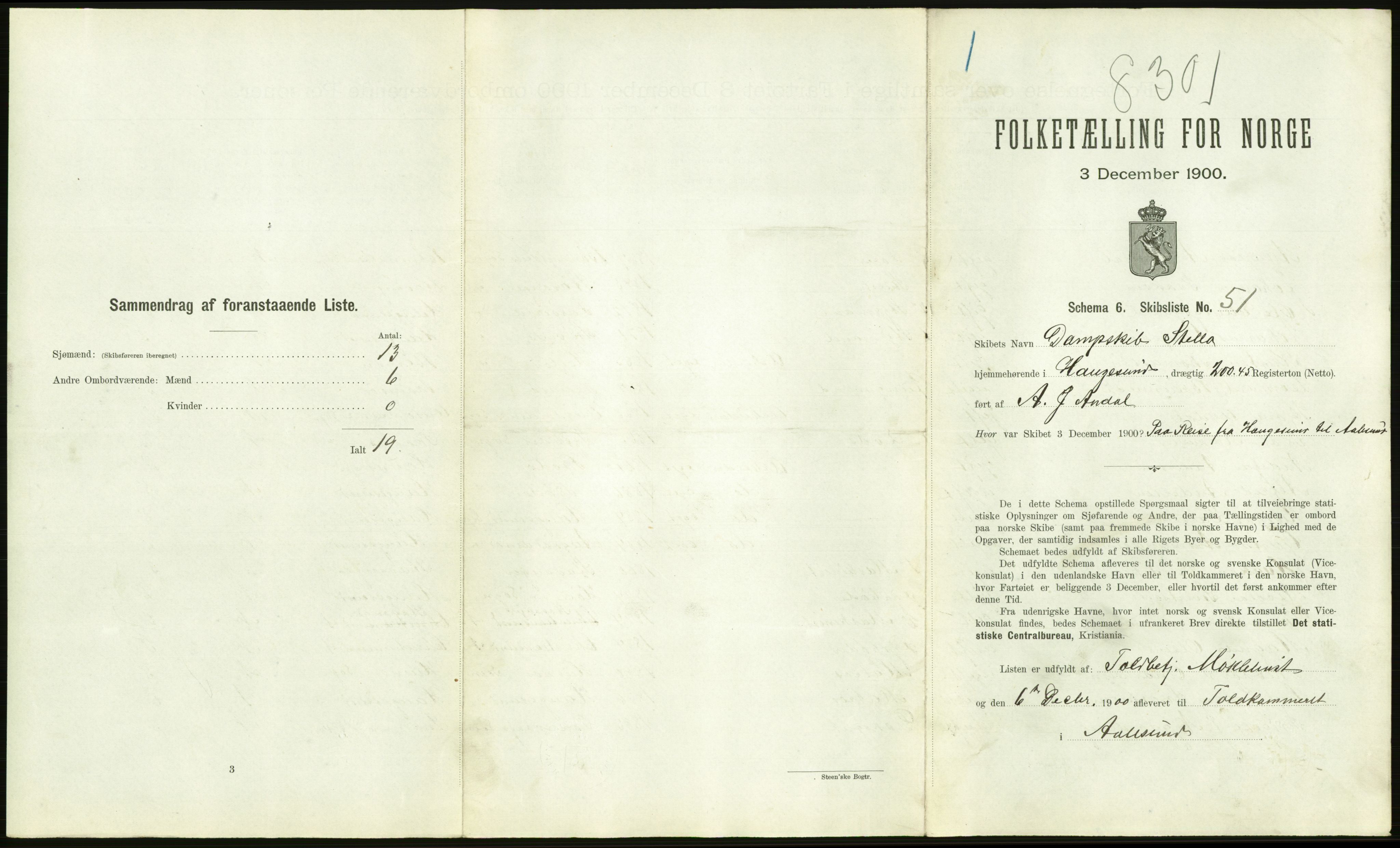 RA, 1900 Census - ship lists from ships in Norwegian harbours, harbours abroad and at sea, 1900, p. 1599